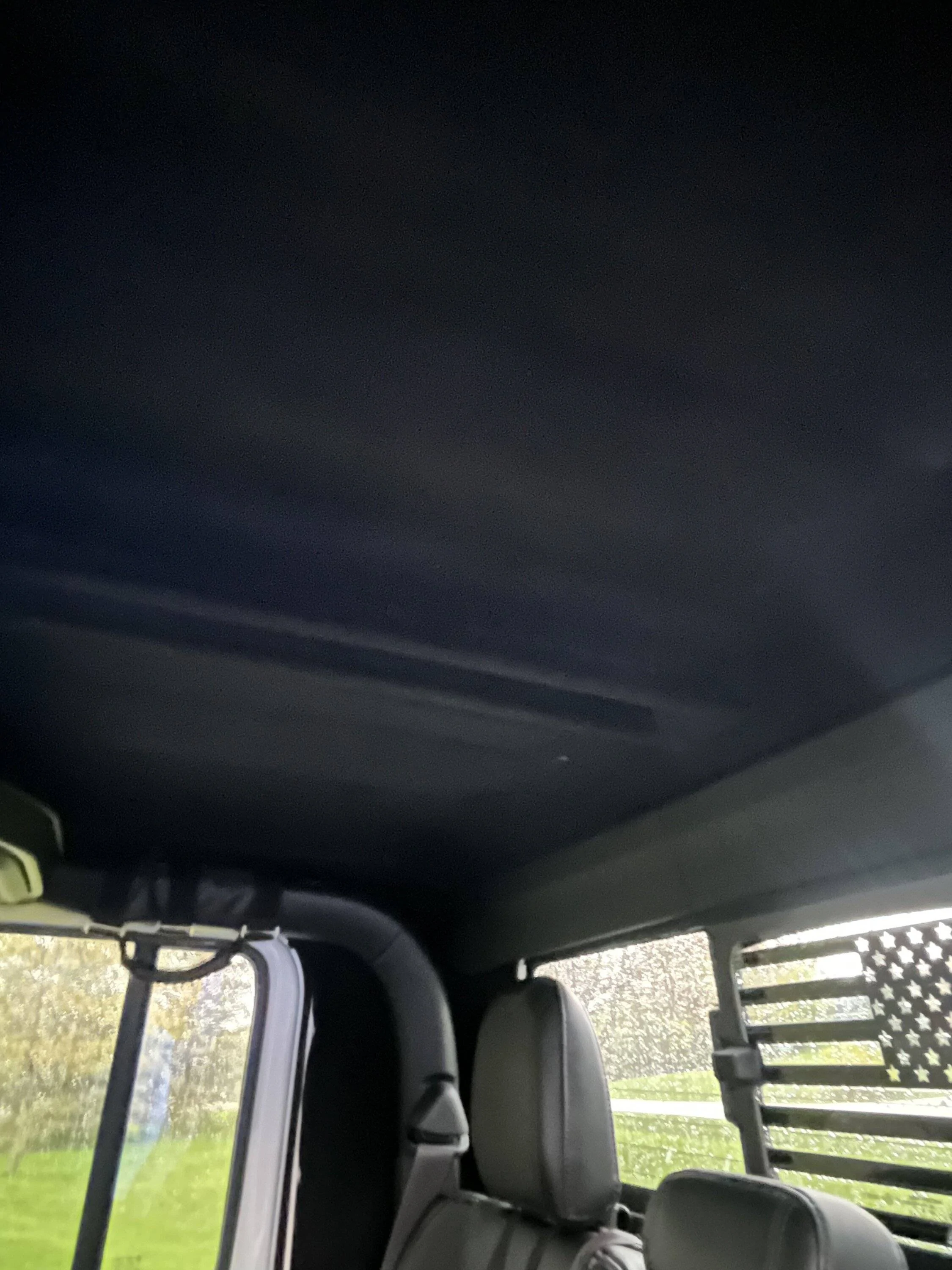 Jeep Gladiator Coverking headliner installed with sound deadening material. Lowered sound decibels in cabin significantly 4ACAC7E4-4FC8-4E9D-8033-29FFF4E31DC6
