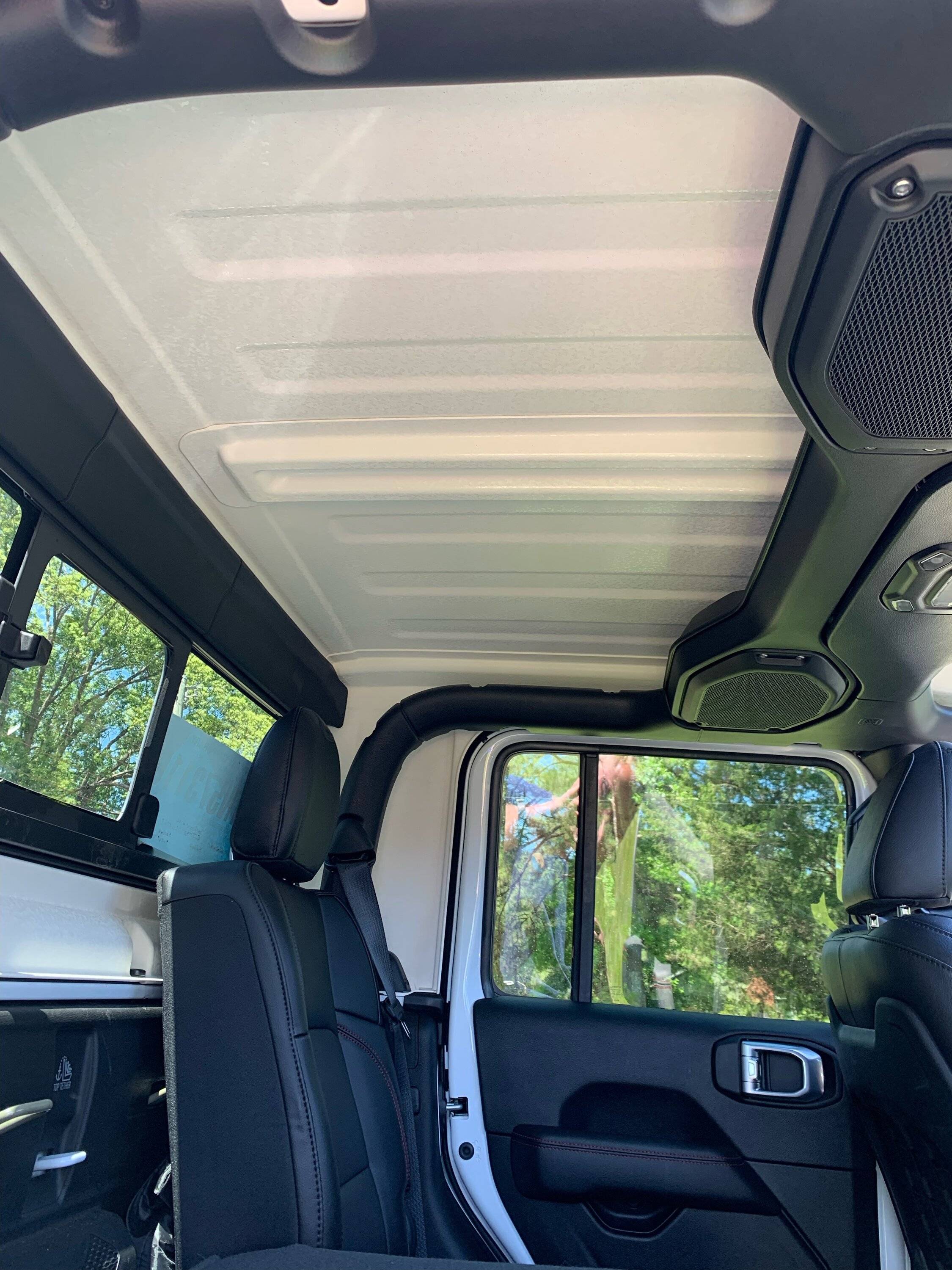 Jeep Gladiator Coverking headliner installed with sound deadening material. Lowered sound decibels in cabin significantly IMG_4678