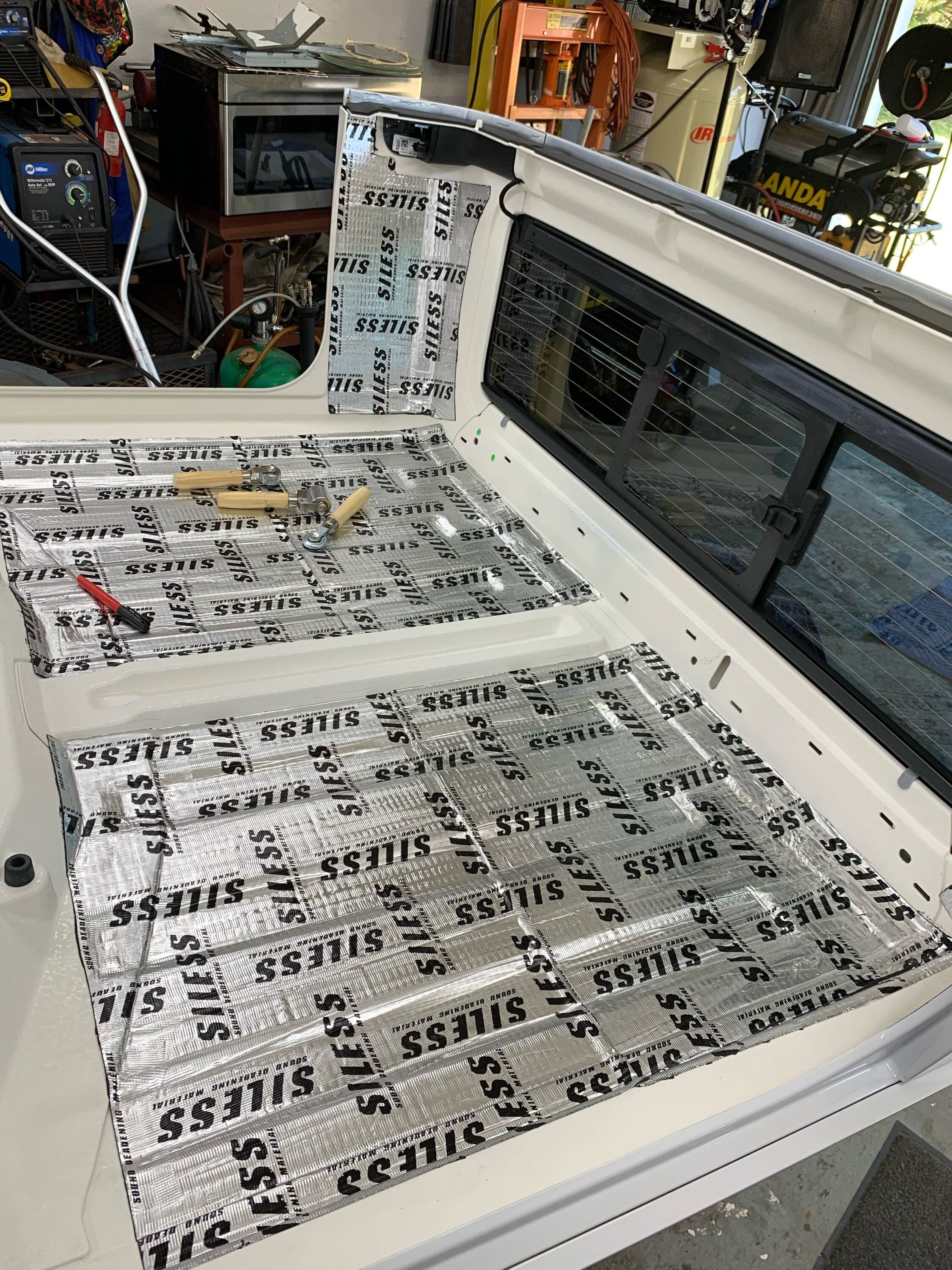 Jeep Gladiator Coverking headliner installed with sound deadening material. Lowered sound decibels in cabin significantly IMG_4683