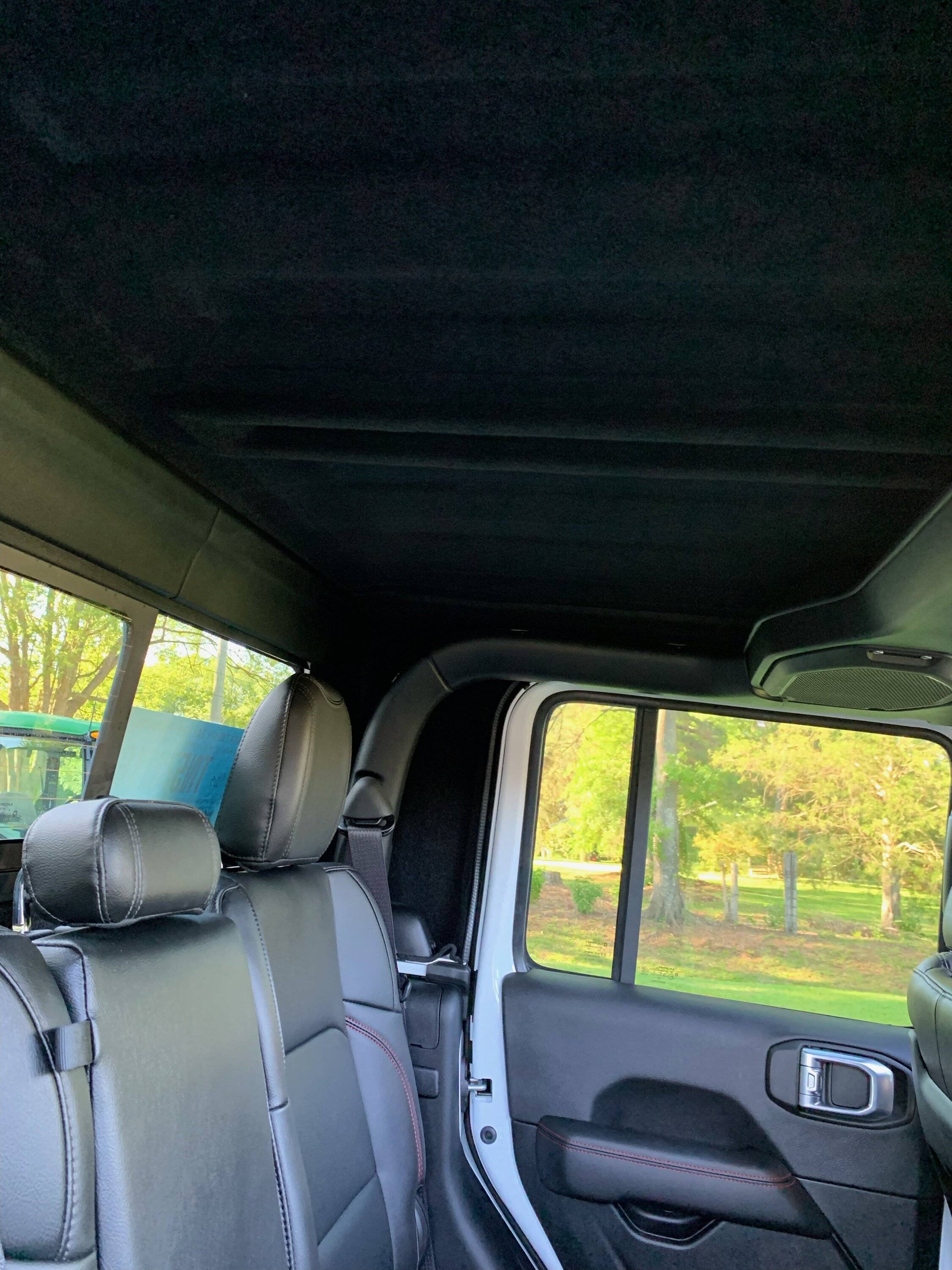 Jeep Gladiator Coverking headliner installed with sound deadening material. Lowered sound decibels in cabin significantly IMG_4690