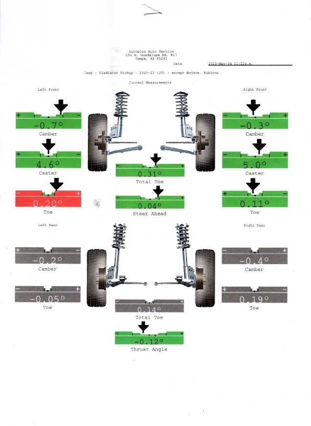 Jeep Gladiator Mopar Lift Then Death Wobble at Low Speed "SOLVED" 21 Gladiator Initial  Alignment #1 Setting 