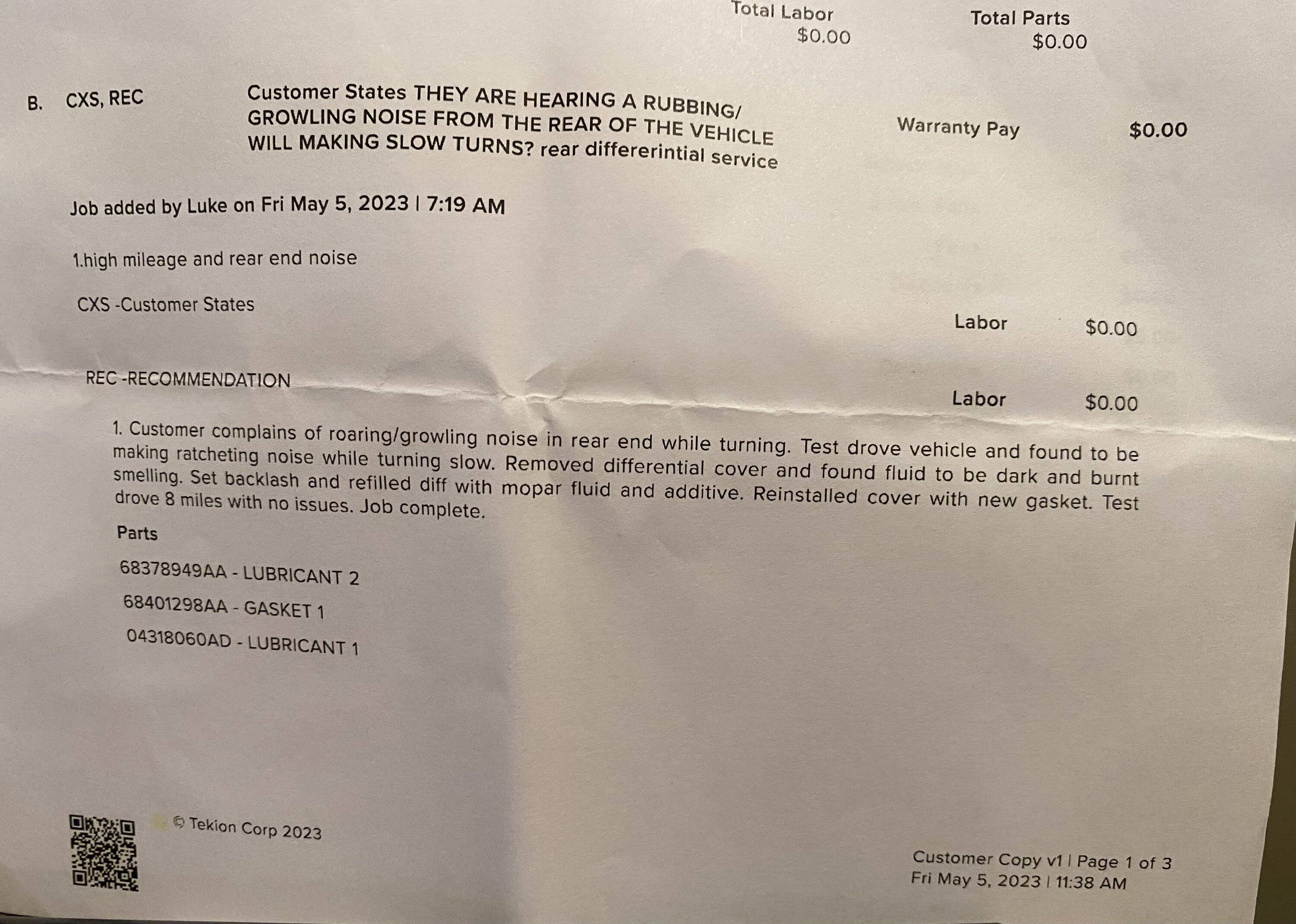 Jeep Gladiator Rear end noise while turning, Does Jeep's response sound right? IMG_2638