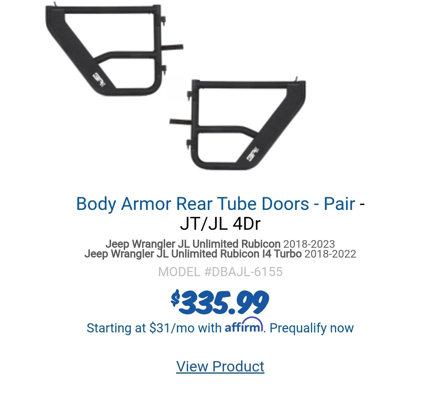 Jeep Gladiator Tube Doors: Body Armor (2023) Screenshot_20230517-170817_Samsung Internet