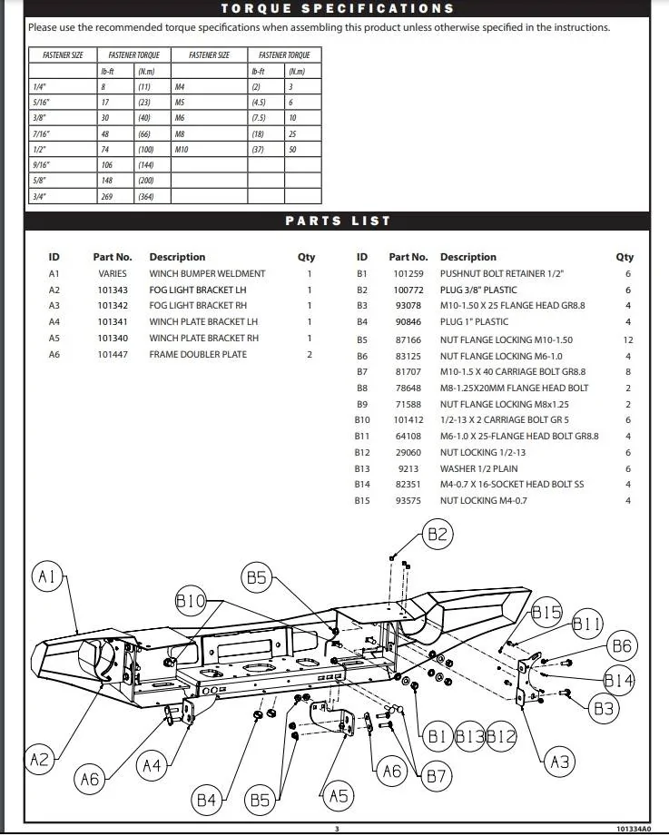 Jeep Gladiator Bumper retaining bolt torque WARN