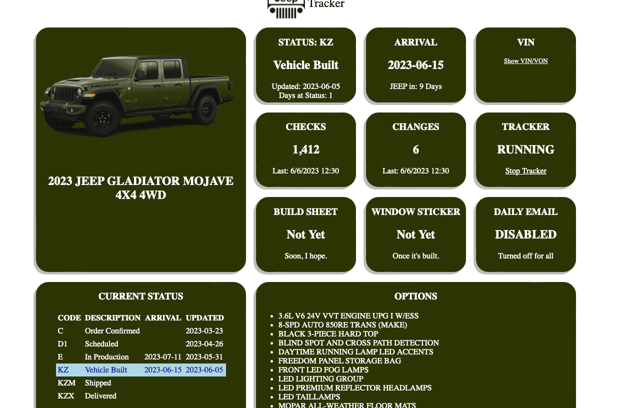Jeep Gladiator 2023 Jeep Gladiator Order…What step are you in? Screenshot 2023-06-06 at 12.34.20 PM