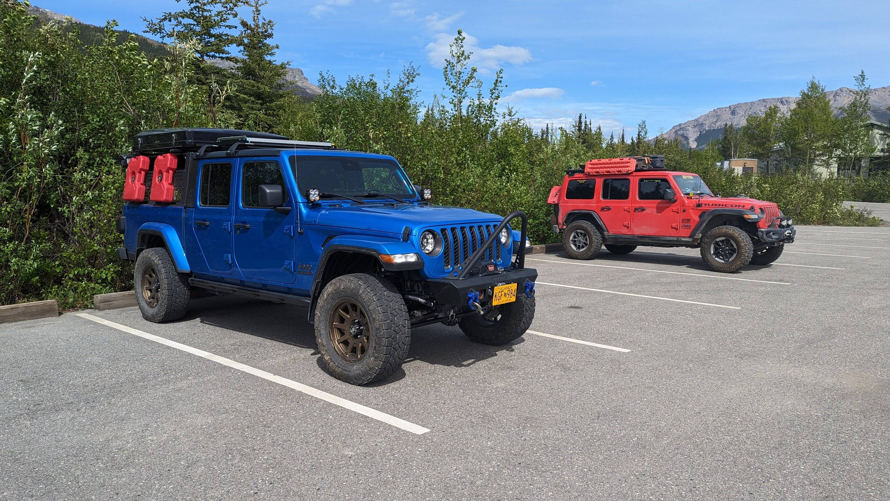 Jeep Gladiator Alaska Daily Drivers: Hydro Blue 80A and Bright White JTR PXL_20230610_210520995