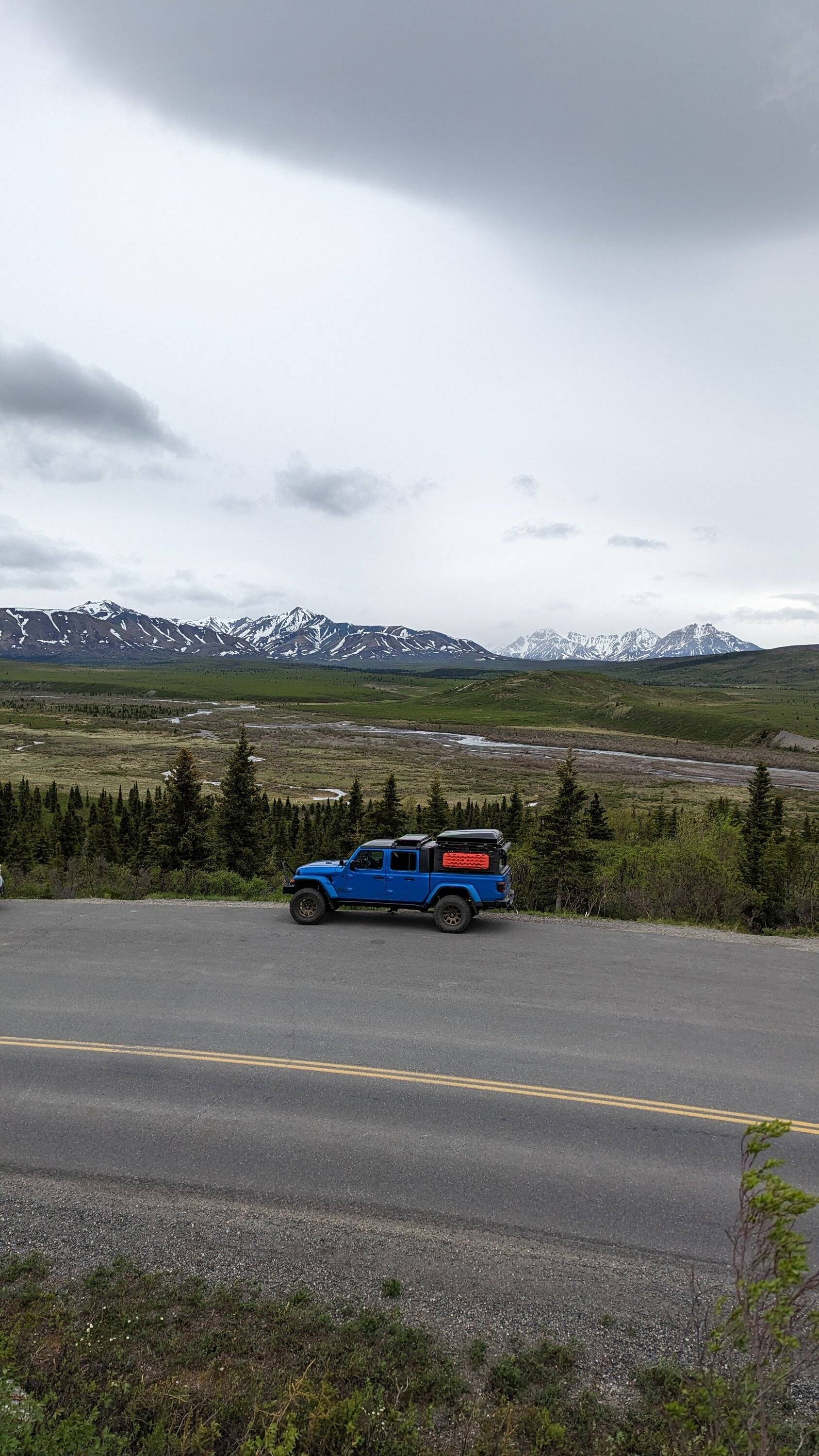 Jeep Gladiator Alaska Daily Drivers: Hydro Blue 80A and Bright White JTR PXL_20230611_203042679
