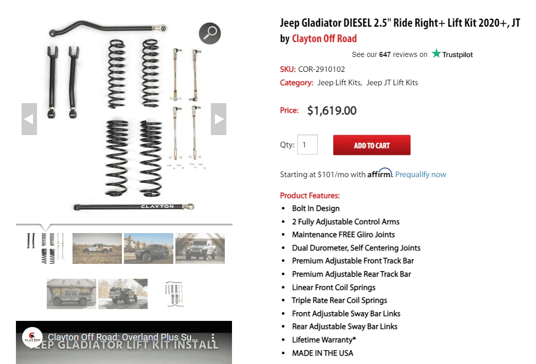 Jeep Gladiator Leveling Blocks/spacers Clayton 2.5 Diesel RR