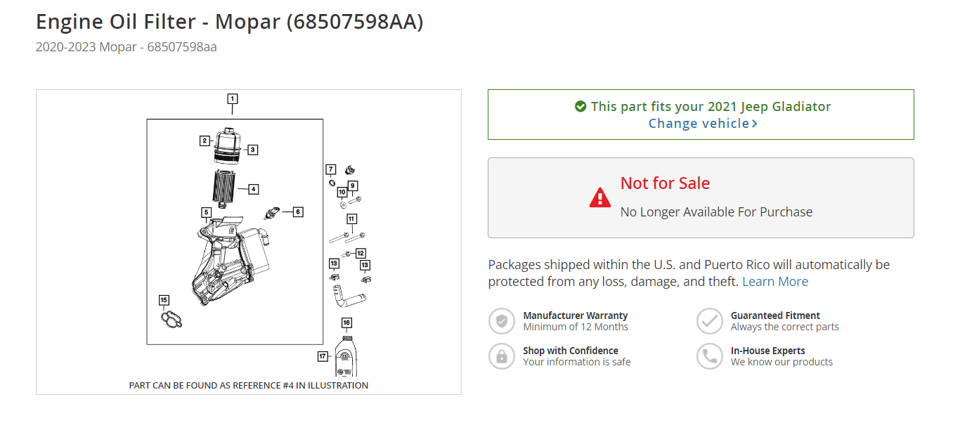 Jeep Gladiator Diesel Oil Filter No Longer Available? Screenshot 2023-07-13 122606