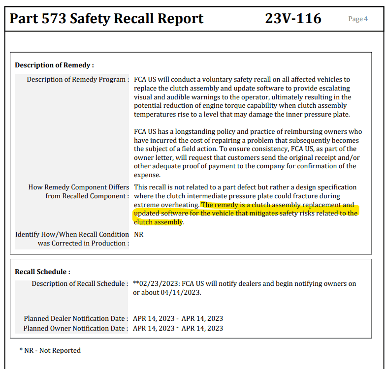 Jeep Gladiator Clutch Recall (2/23/23): Clutch Pressure Plate May Overheat -- Affecting 70,000 Manual Jeep Wranglers and Gladiators 1689276736619