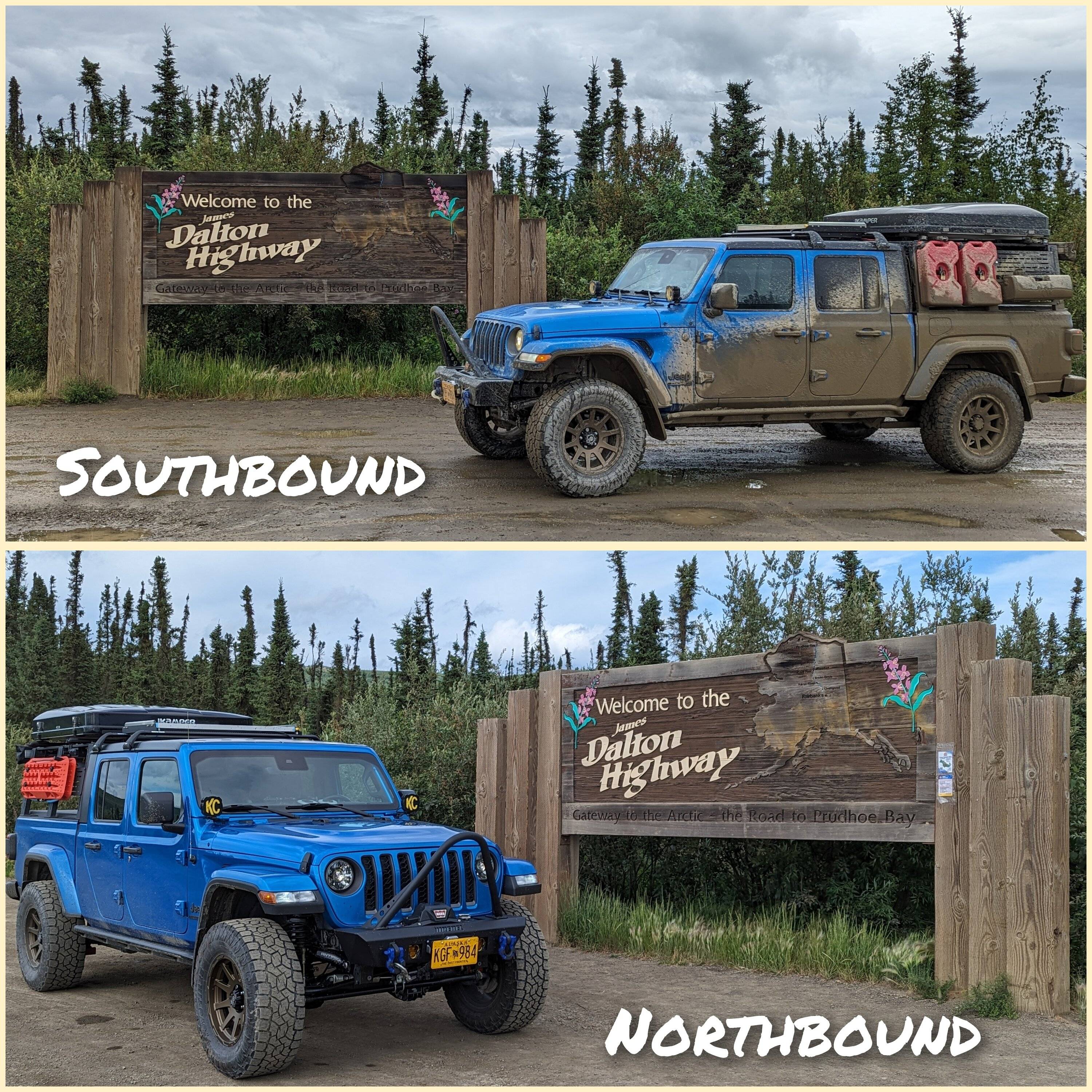Jeep Gladiator Alaska Daily Drivers: Hydro Blue 80A and Bright White JTR GridArt_20230716_175430297