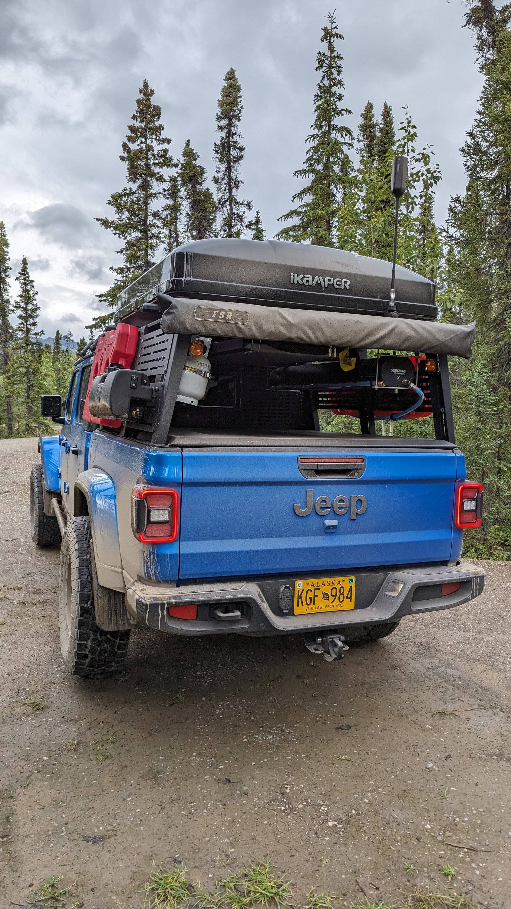 Jeep Gladiator Alaska Daily Drivers: Hydro Blue 80A and Bright White JTR PXL_20230715_041355535