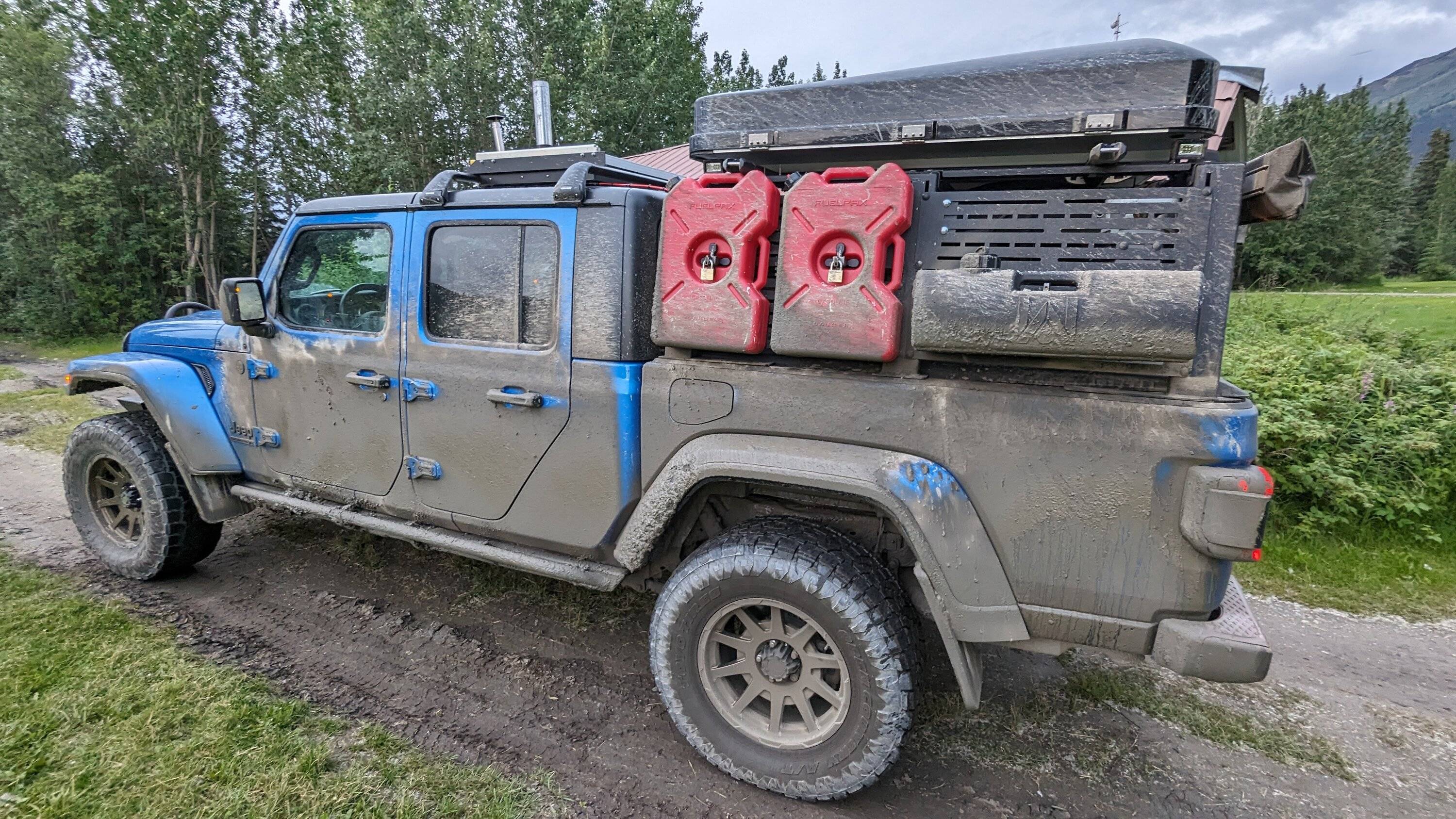 Jeep Gladiator Alaska Daily Drivers: Hydro Blue 80A and Bright White JTR PXL_20230716_073834911