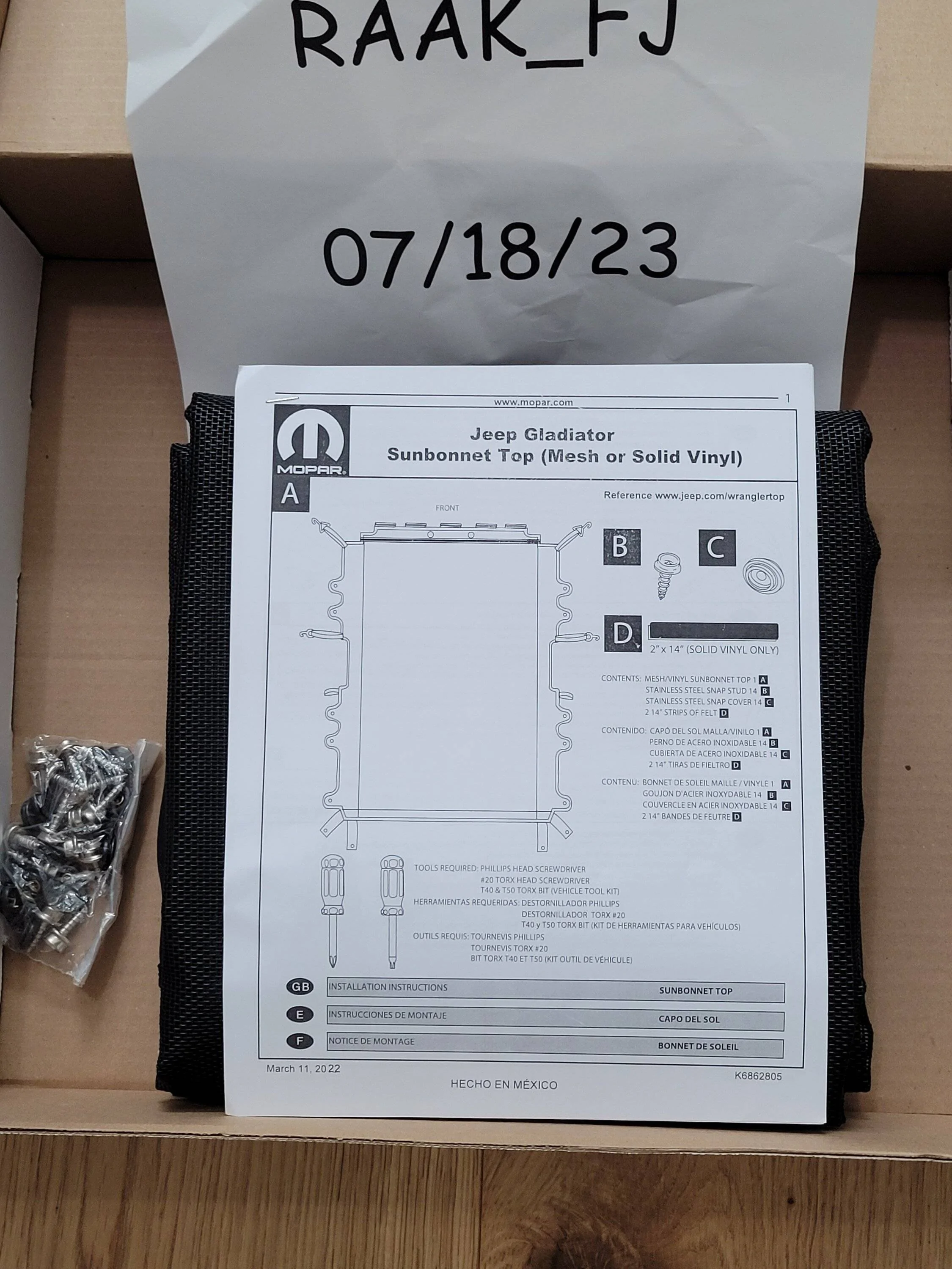 Jeep Gladiator For Sale - -> Mopar Gladiator (JT) mesh Sun Bonnet Image-2