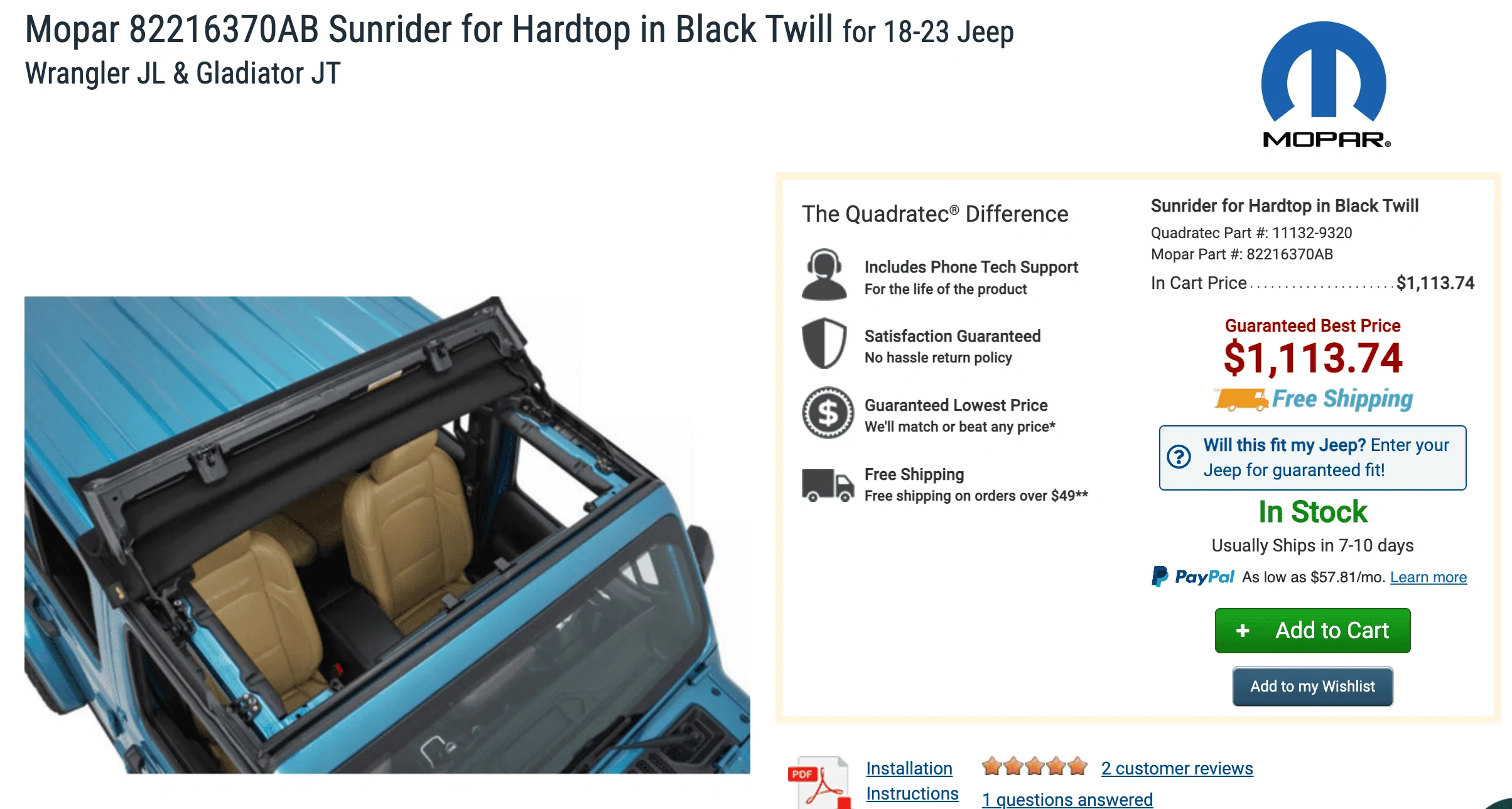 Jeep Gladiator Jeep Gladiator JT Twill Premium Mopar Sunrider  (NEW) Screenshot 2023-07-22 at 2.34.22 PM
