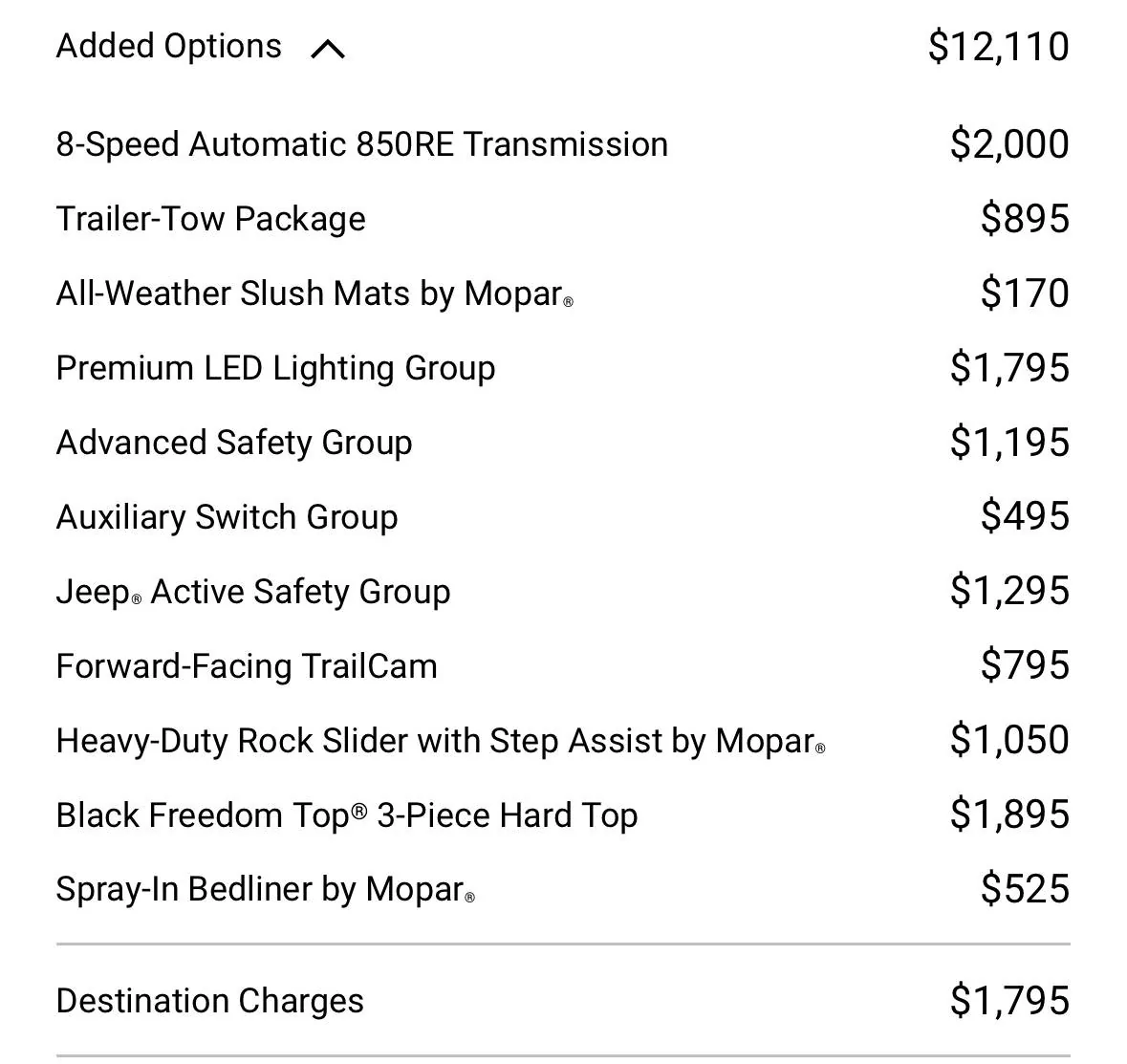 Jeep Gladiator Why is Build sheet MSRP more than Jeep website IMG_8985