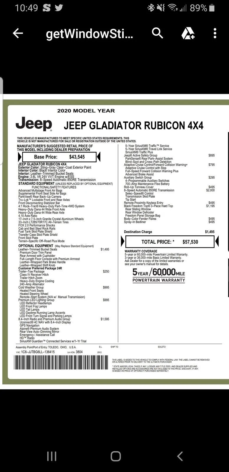 Jeep Gladiator Sting grey owners (future) check in Screenshot_20190914-104942_Driv