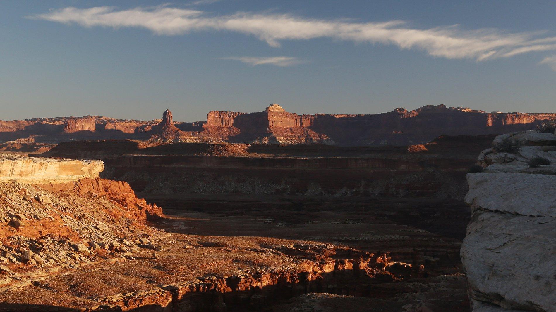 Jeep Gladiator Bed ain't on straight Maze District Expedition, Nov 17, 5_1535, Sunrise View from Ekker Campsite