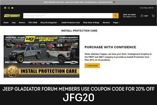 Jeep Gladiator Underground Graphics:  Updated site, IPC and new COUPON CODE! JFG Coupon Cod