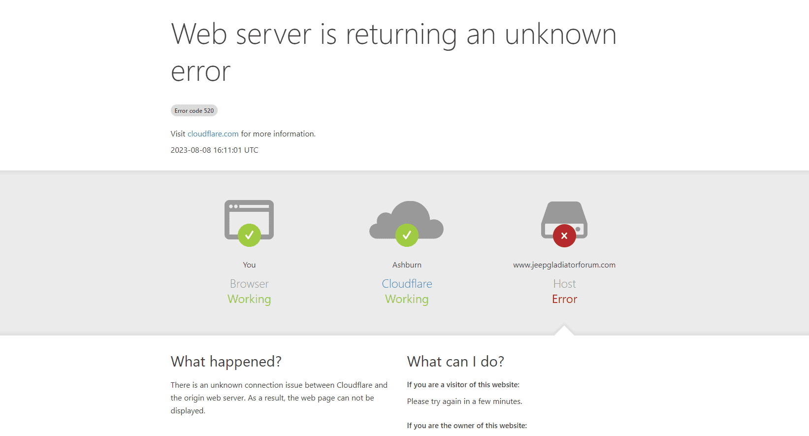 Jeep Gladiator CloudFlare Errors / Site errors 1691511363935