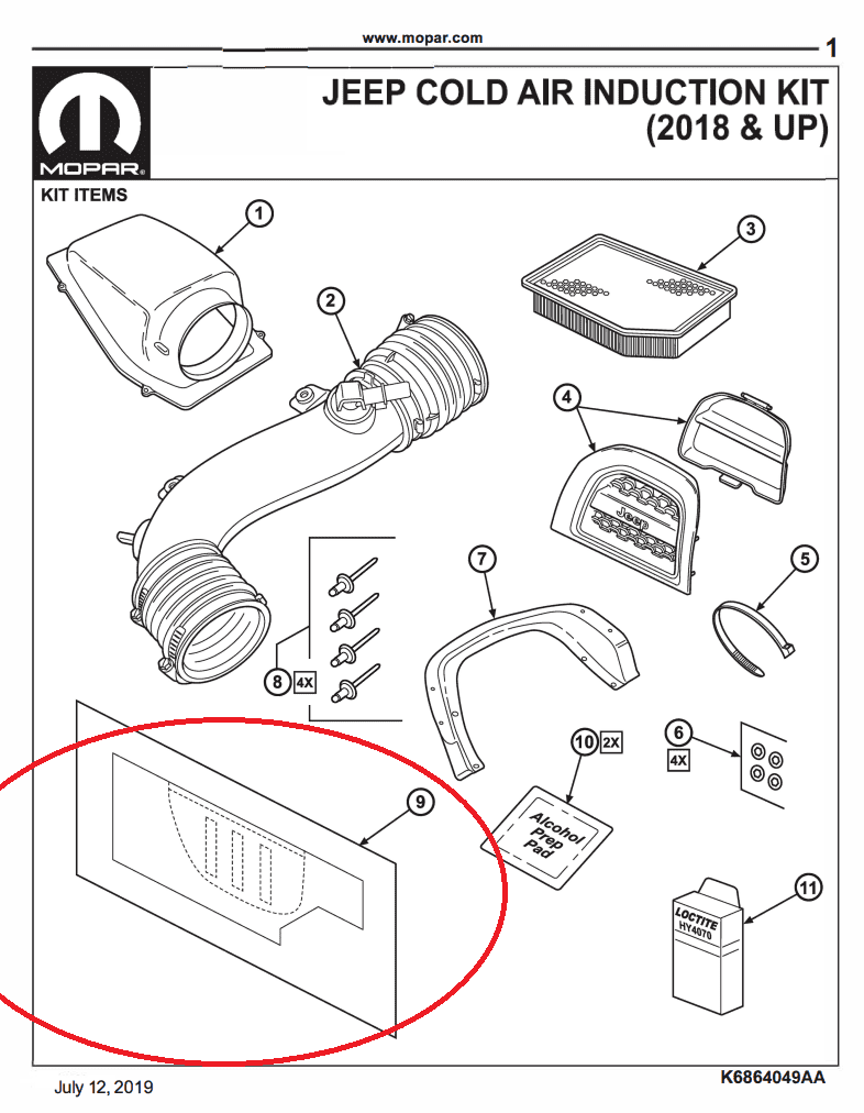 Jeep Gladiator Mopar CAI cutout template aaaa
