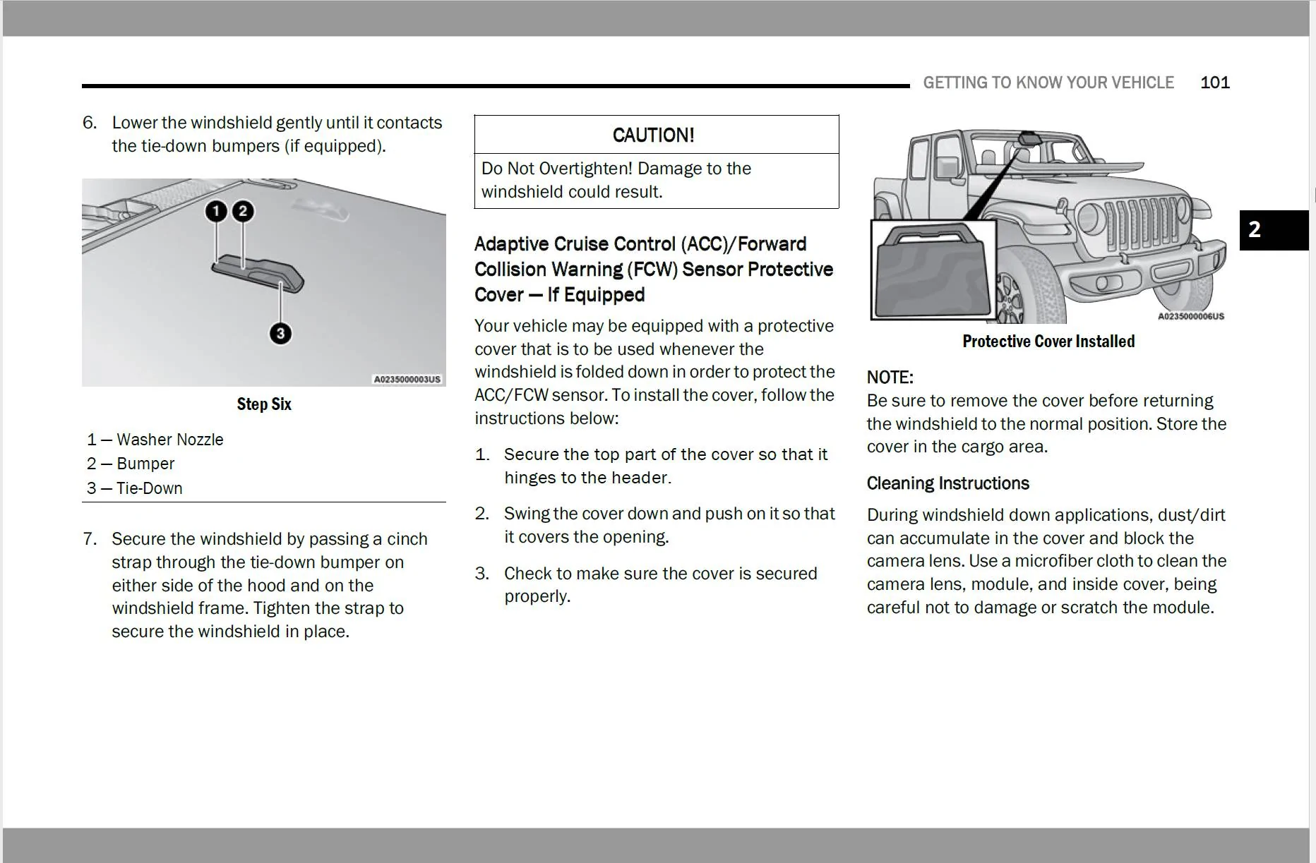 Jeep Gladiator Putting windshield down with adaptive cruise ACC cover
