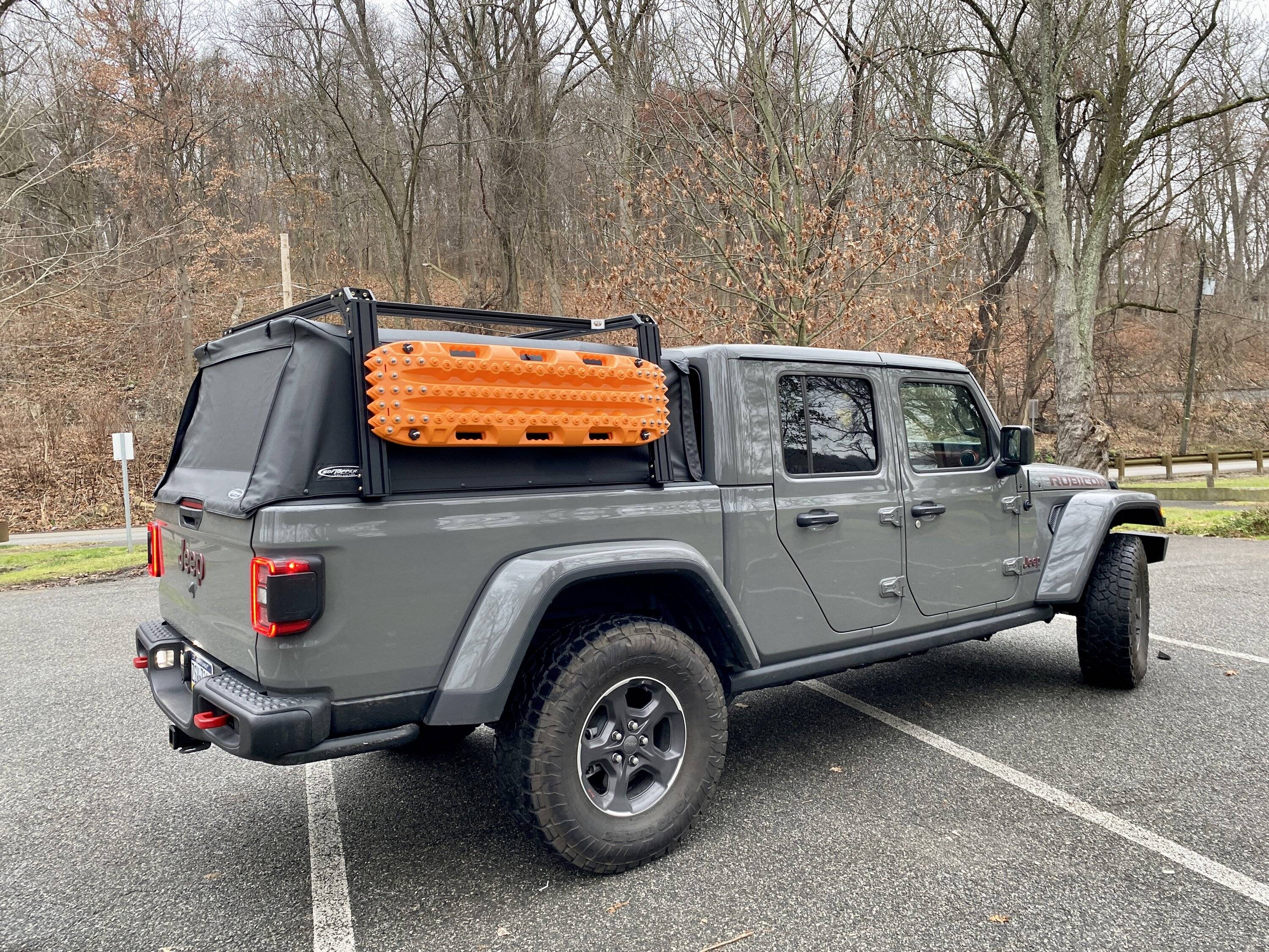 Jeep Gladiator Xtrusion Overland XTR1 Bed Rack with Actiontrax and Rotopax fuel can DA215253-2954-4A5A-94E0-43C84EED372E