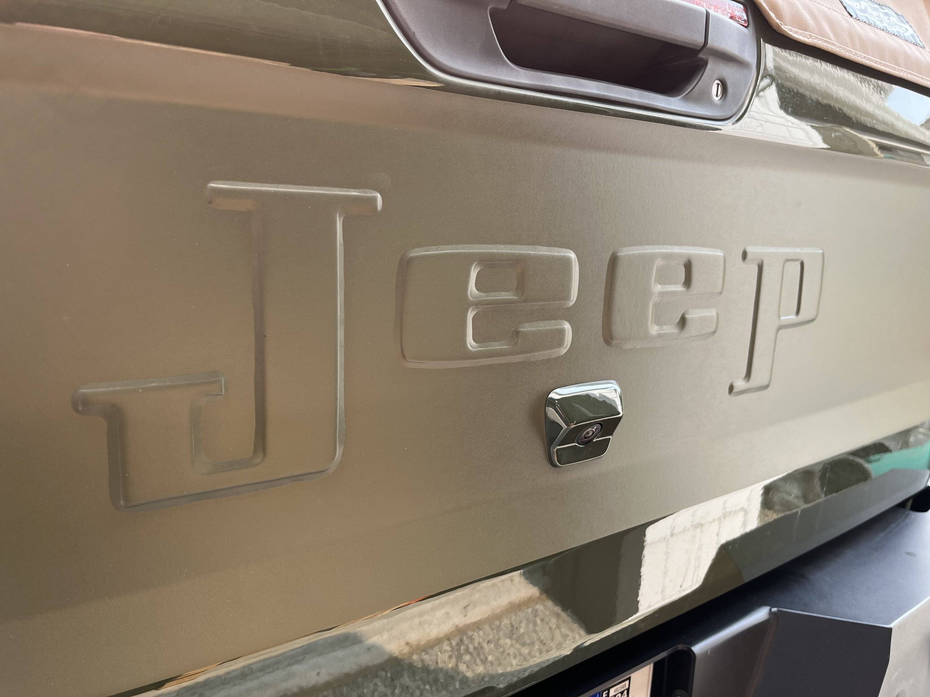 Jeep Gladiator Retro "Embossed" Jeep Tailgate Badge Installed IMG_3972
