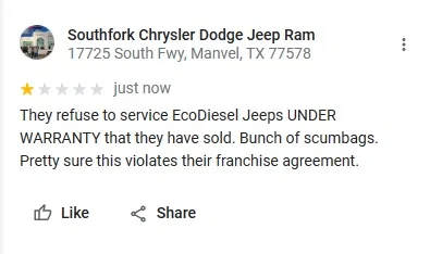 Jeep Gladiator No more Parts and Services for EcoDiesel at jeep Dealership. southfork