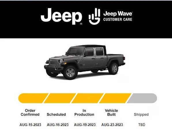 Jeep Gladiator 8/15/23 Order, 8/23/23 Shipped, real basic build Post and delet