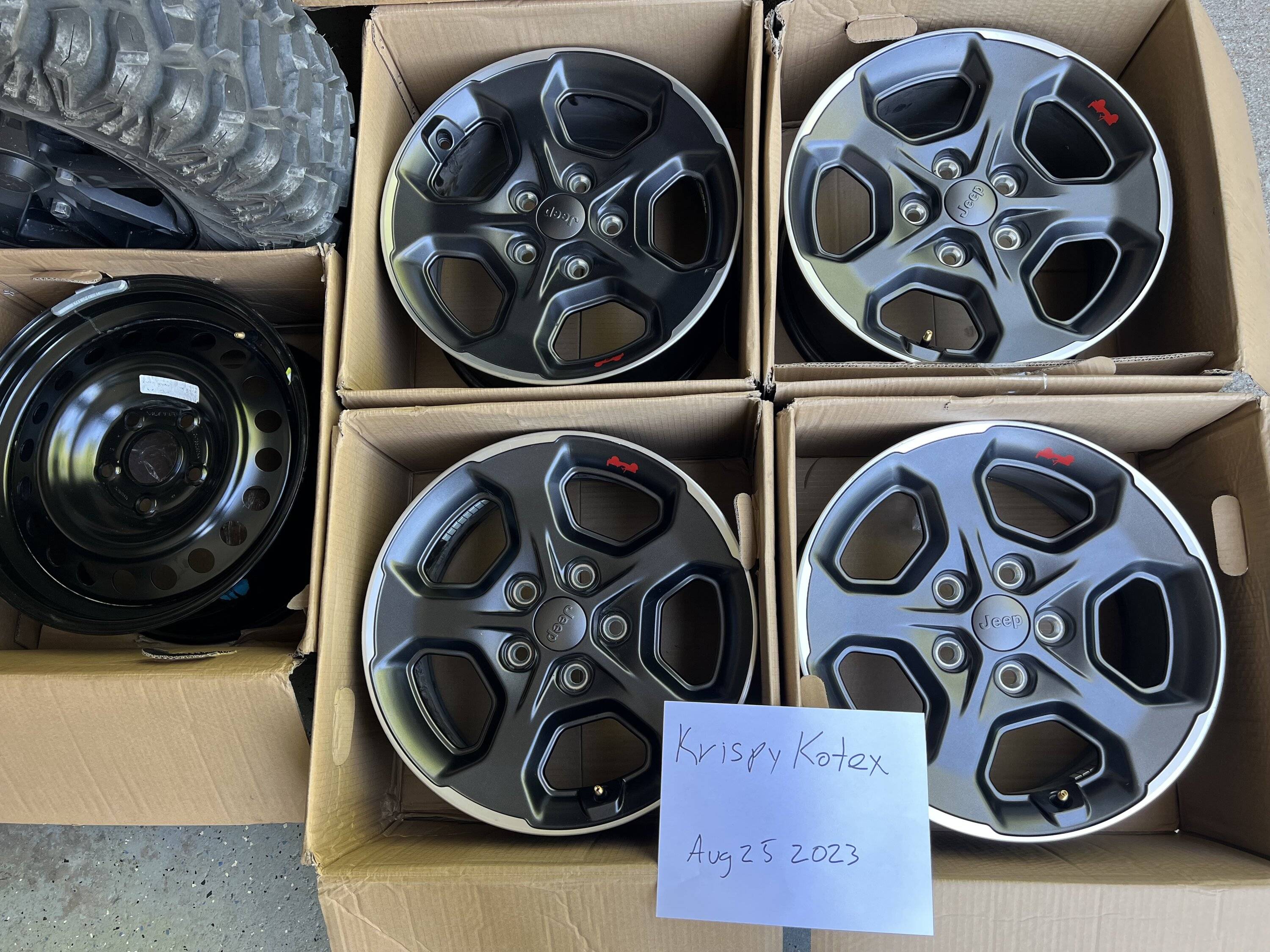 Jeep Gladiator 22 JT Ruby wheels (6K miles, but perfect-never offroaded) +spare steel wheel $250, Zip 62884 IMG_1263