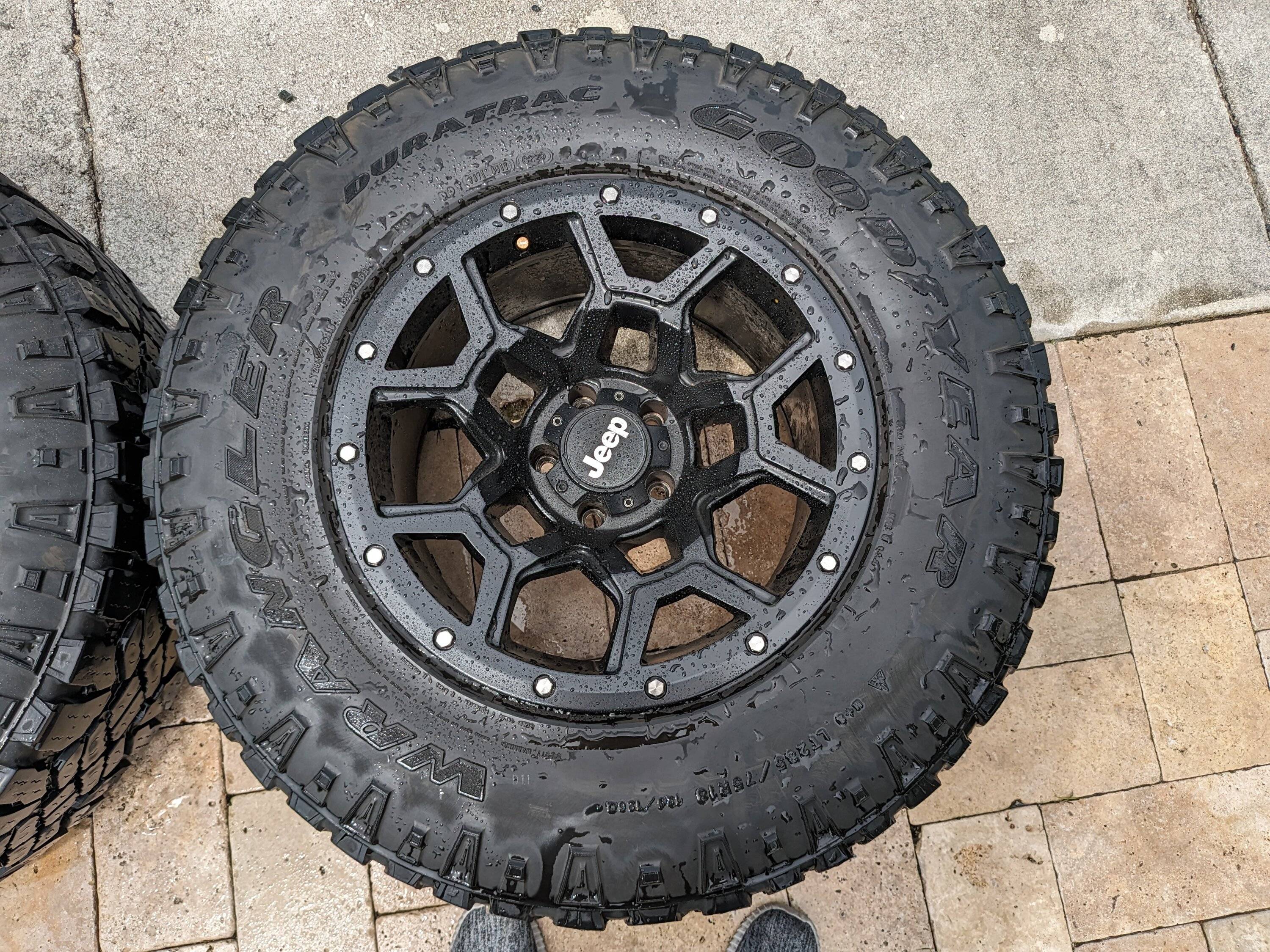 Jeep Gladiator 18" Black Rhino Overland Wheels w/ 35" Tires, TPMS and Lugs PXL_20230904_162441217