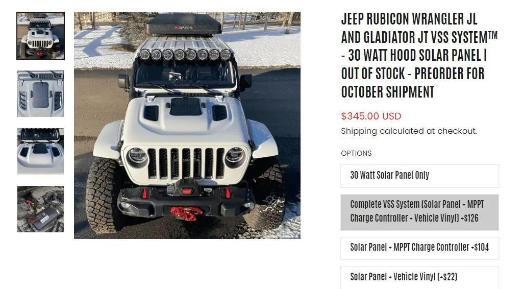 Jeep Gladiator Hood Mounted Solar Panels 1694314136299