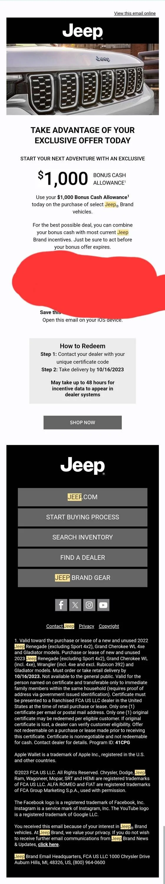 Jeep Gladiator $1000 bonus cash incentive not valid with 10% factory incentive? Screenshot_20230917_114614_Gmail