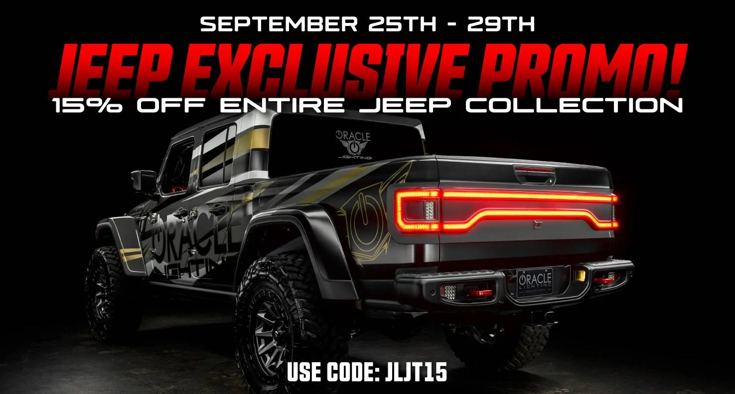 Jeep Gladiator 2 Days left for ORACLE Lighting's Jeep Exclusive Promo! 15% off All Jeep Gladiator Products! jeepex-promo-jt