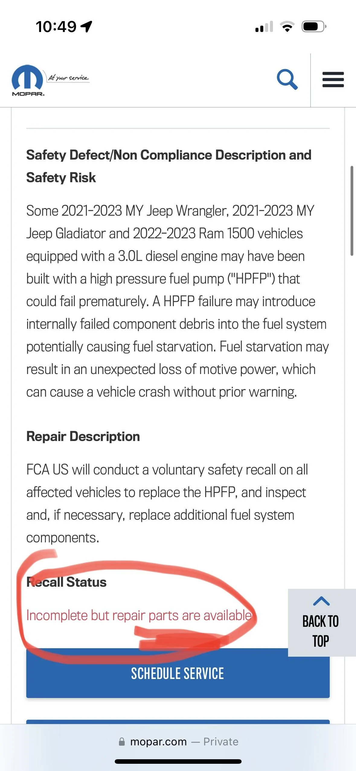 Jeep Gladiator HPFP recall info check E30F4164-E82A-407E-A735-34C6F4F4A875