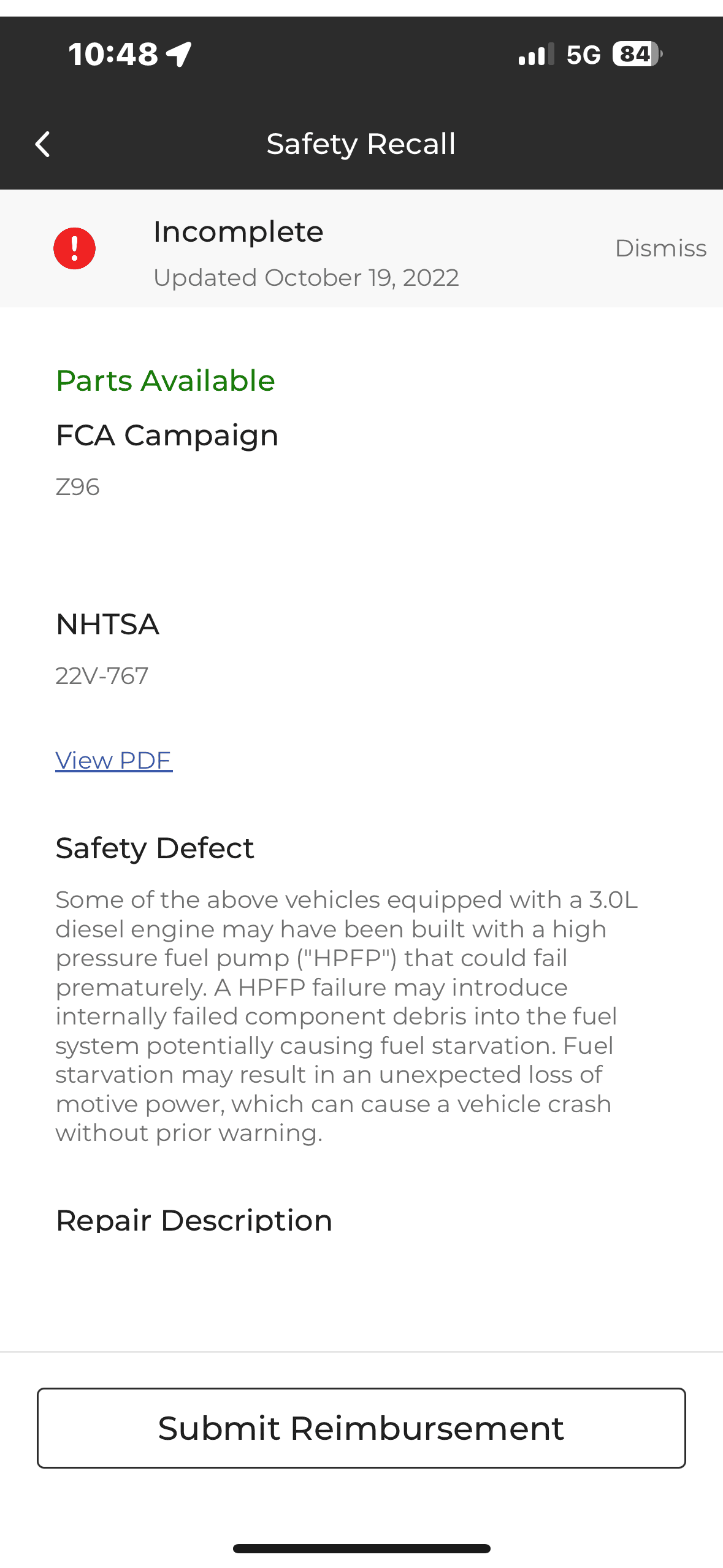 Jeep Gladiator HPFP recall info check IMG_0042