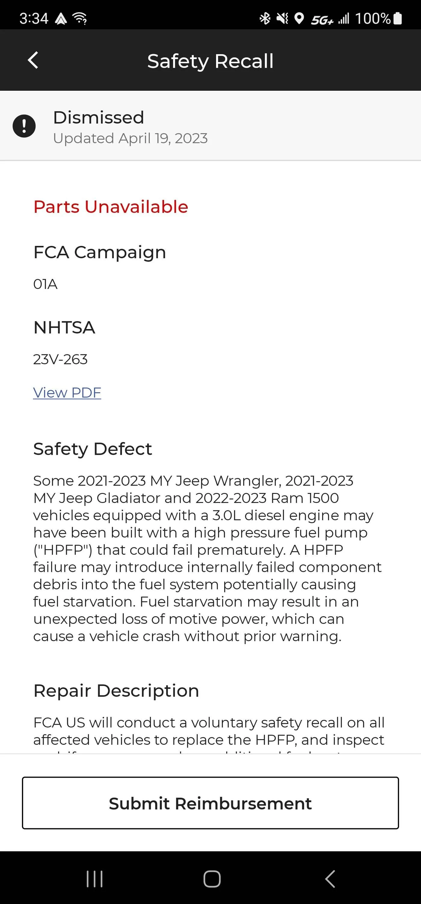 Jeep Gladiator Ecodiesel Recall 01A HPFP Parts are Available Screenshot_20231004_153441_J