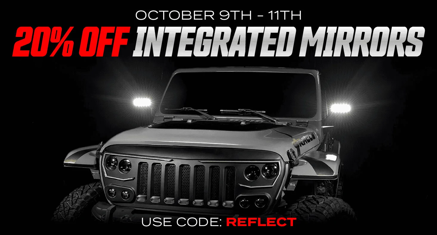 Jeep Gladiator ?No tricks, just Treats ?‍♂️ 20% off Our Integrated LED Mirror Lights for Jeep Gladiator JT!! 1696870799515