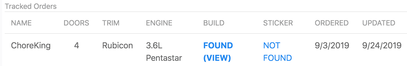 Jeep Gladiator Gladiator Window Sticker and Build Sheet Order Tracking Screen Shot 2019-09-24 at 1.44.57 PM