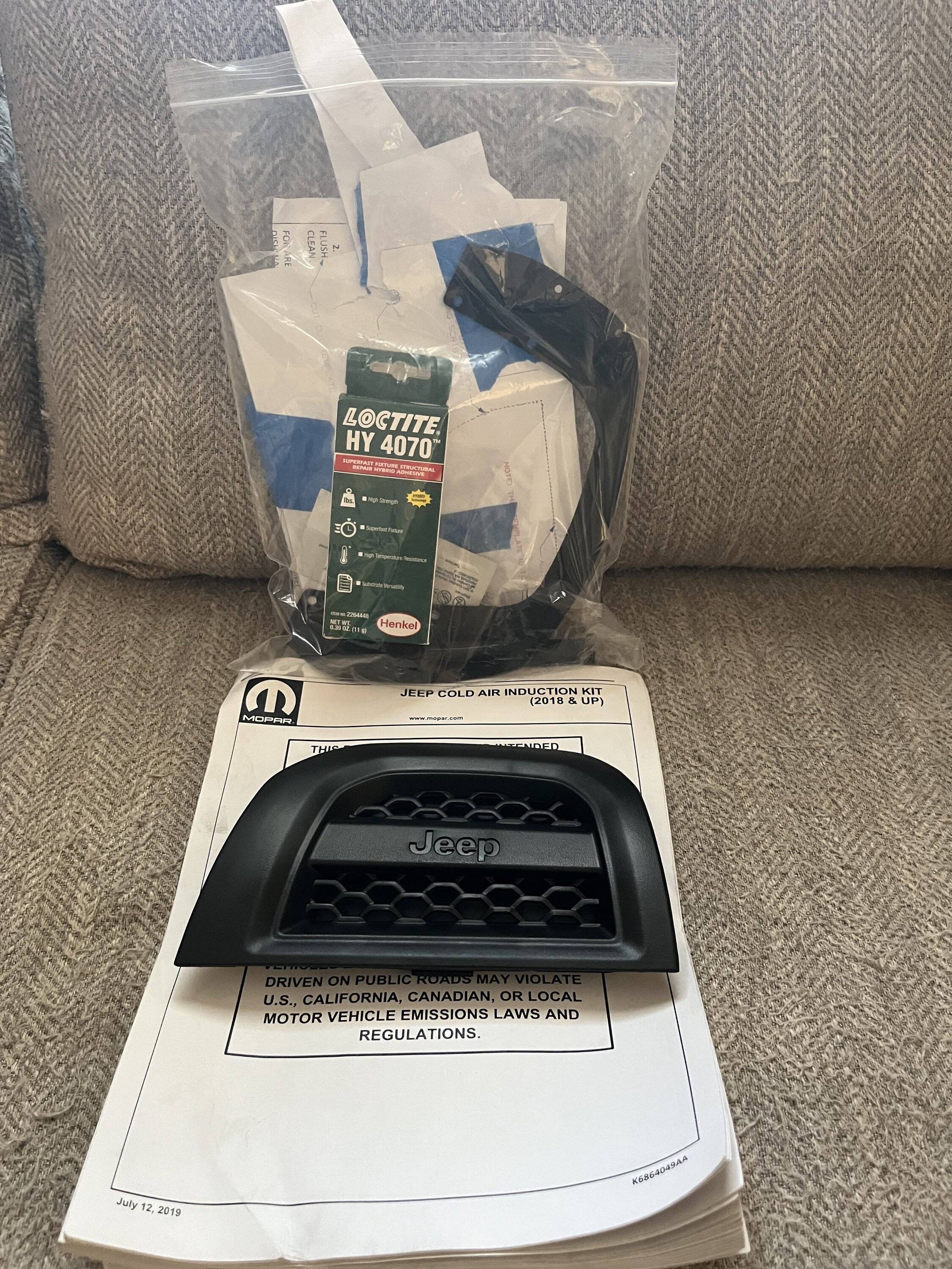 Jeep Gladiator Mopar cold air intake hood vent kit for 2018 to 2023 Jeep Wrangler And Gladiator hoods. IMG_3829