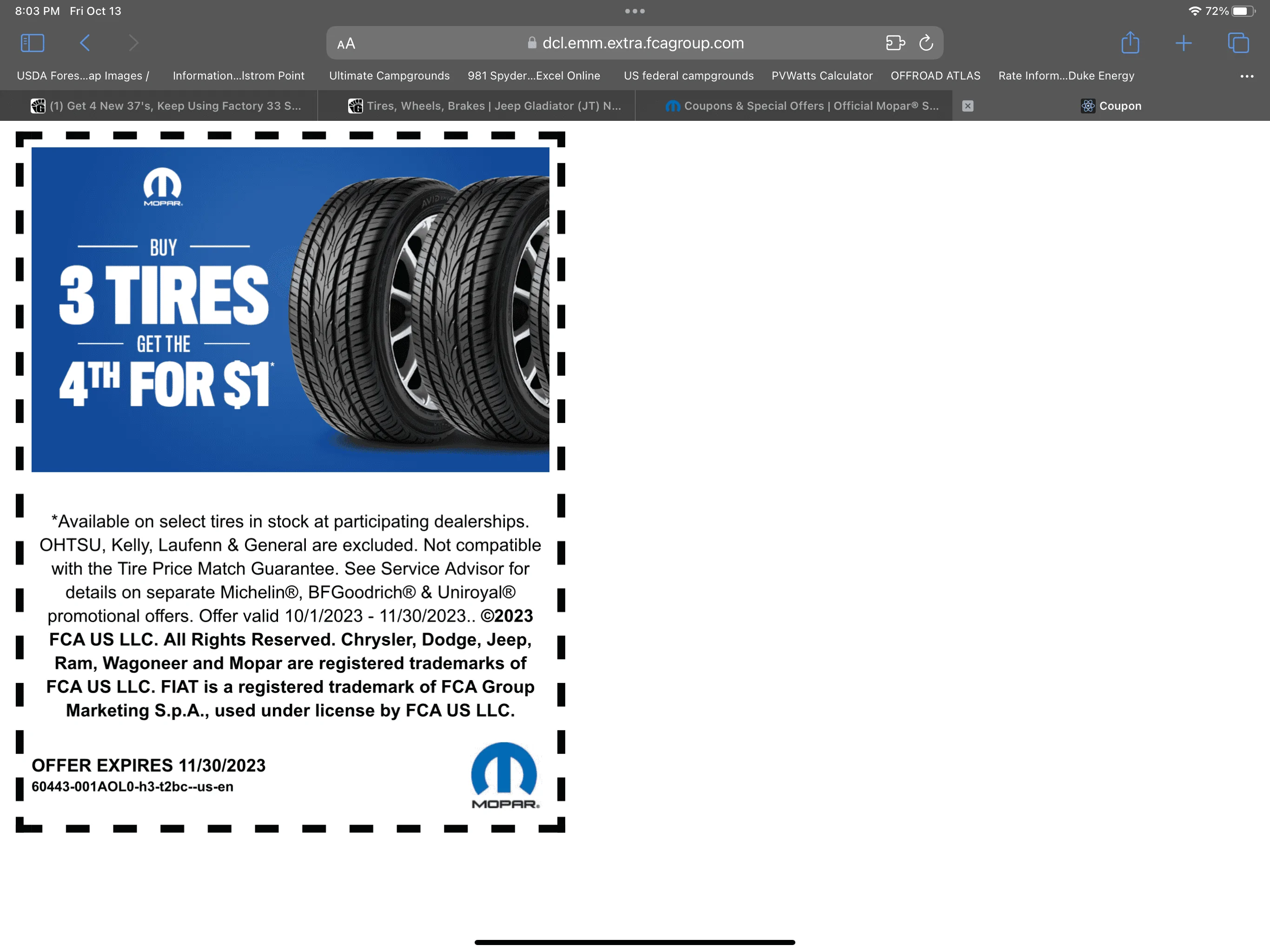 Jeep Gladiator Great Mopar offer - buy 3 tires get 4th for $1 IMG_1305