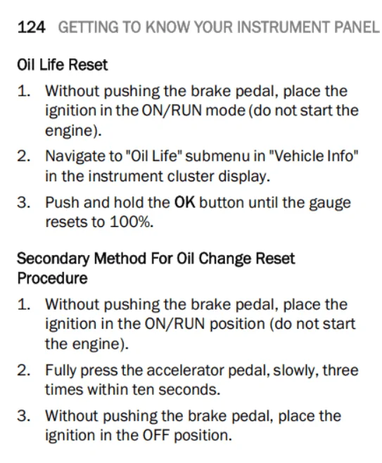 Jeep Gladiator Reset Oil Life Gauge - Hold "OK" not working 1697339191589