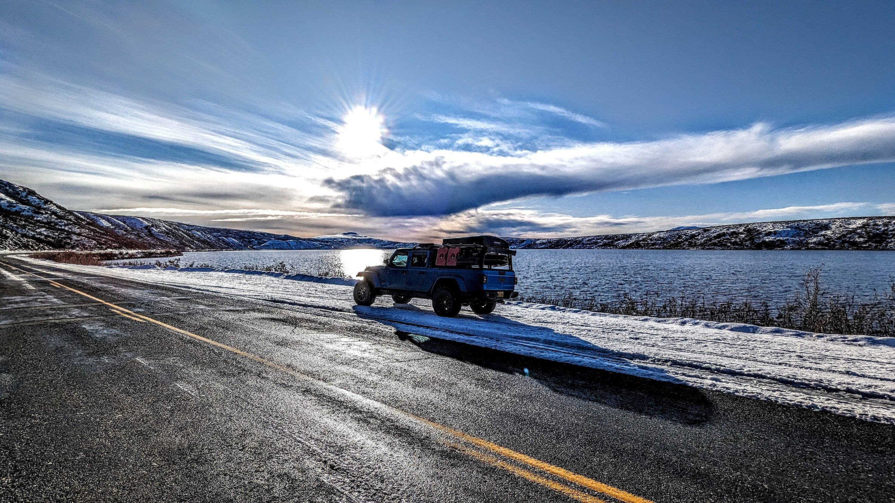 Jeep Gladiator Alaska Daily Drivers: Hydro Blue 80A and Bright White JTR PXL_20231015_193903200~2