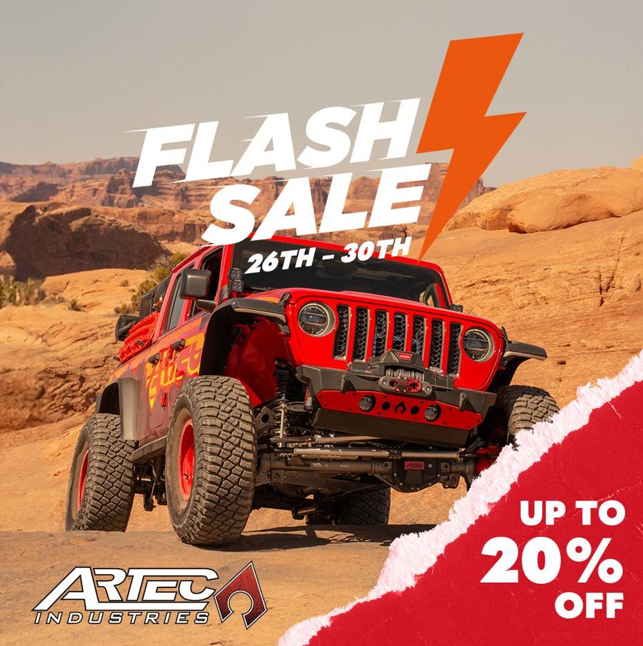 Jeep Gladiator FLASH SALE Alert! ? Unbeatable deals await you at Artec Industries! Dive in NOW to get up to 20% OFF from Oct 26th-30th. fs