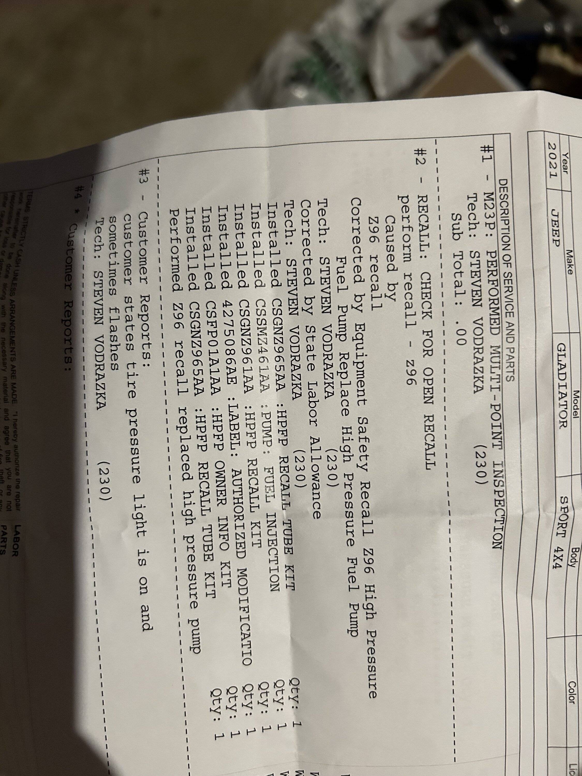 Jeep Gladiator HPFP Replacement Recall - Post Fix Review IMG_0058