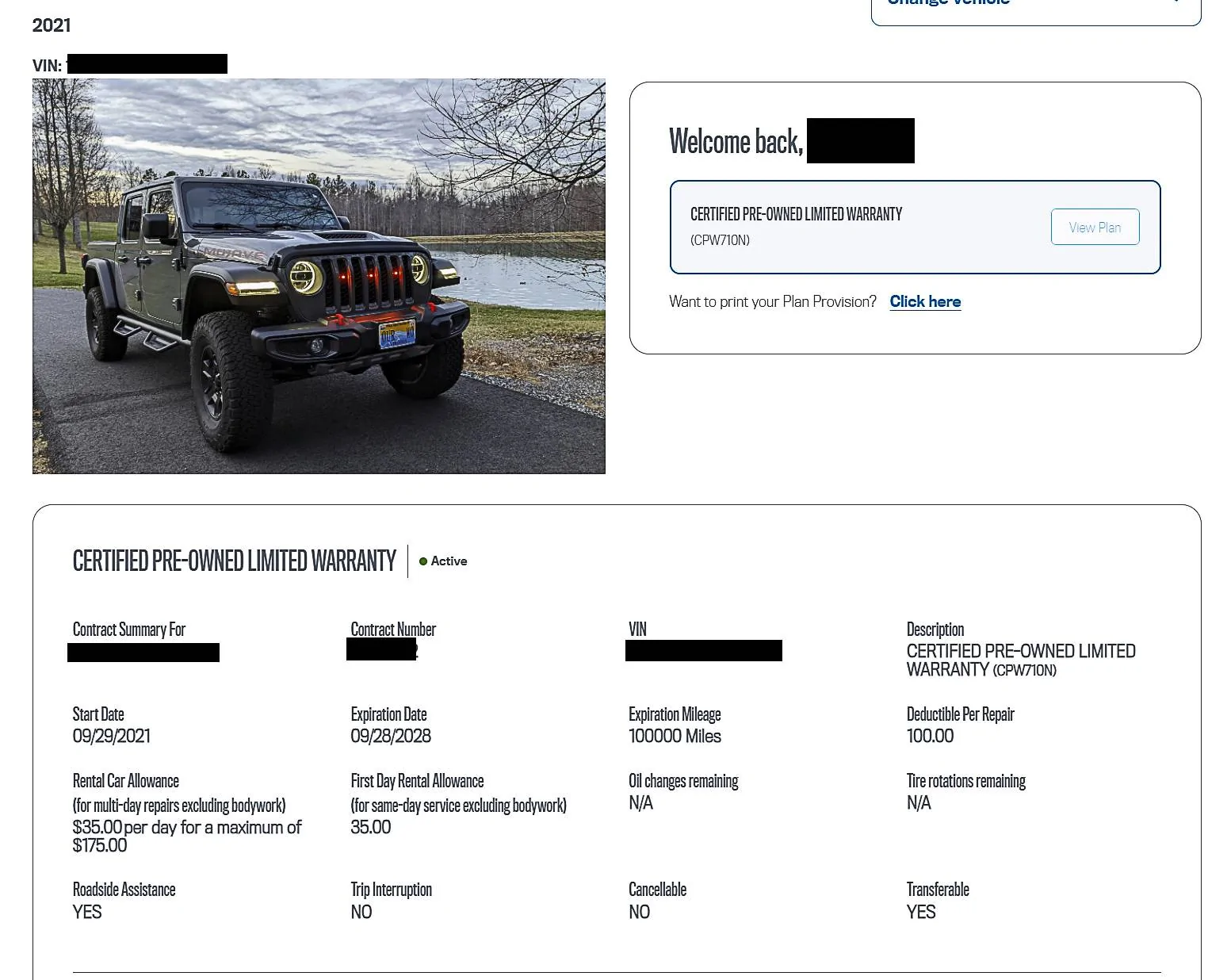 Jeep Gladiator Certified Pre-Owned 7/100,000 - Details Unavailable? Warranty 7 yrs - 100ka