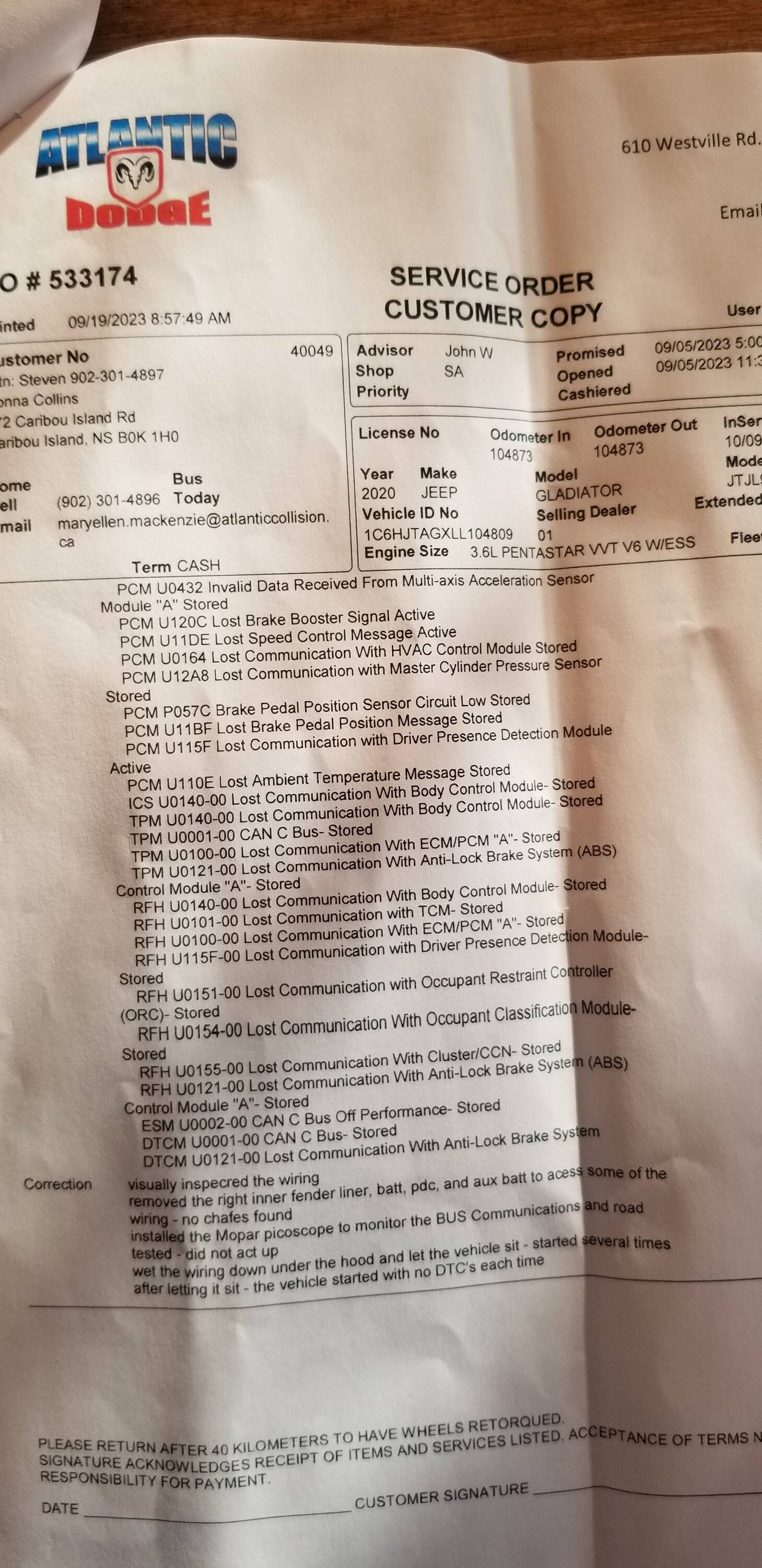 Jeep Gladiator Sudden catastrophic power failure at 13 months 20,000 miles. 20230928_082110