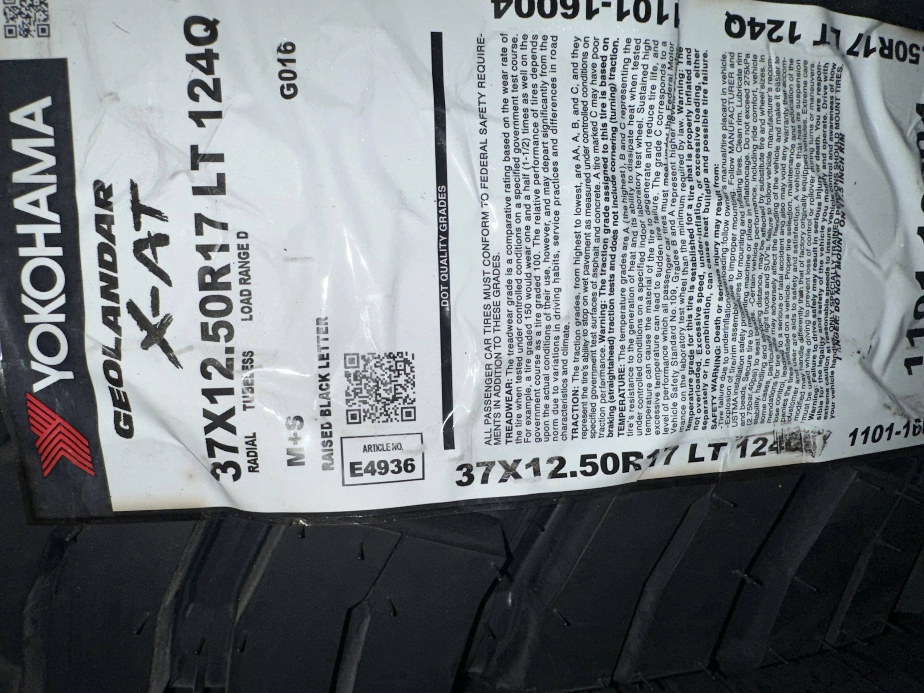 Jeep Gladiator Yokohama Geolandar X-AT LT37/12.50R17 at wally world $270 each IMG_6531