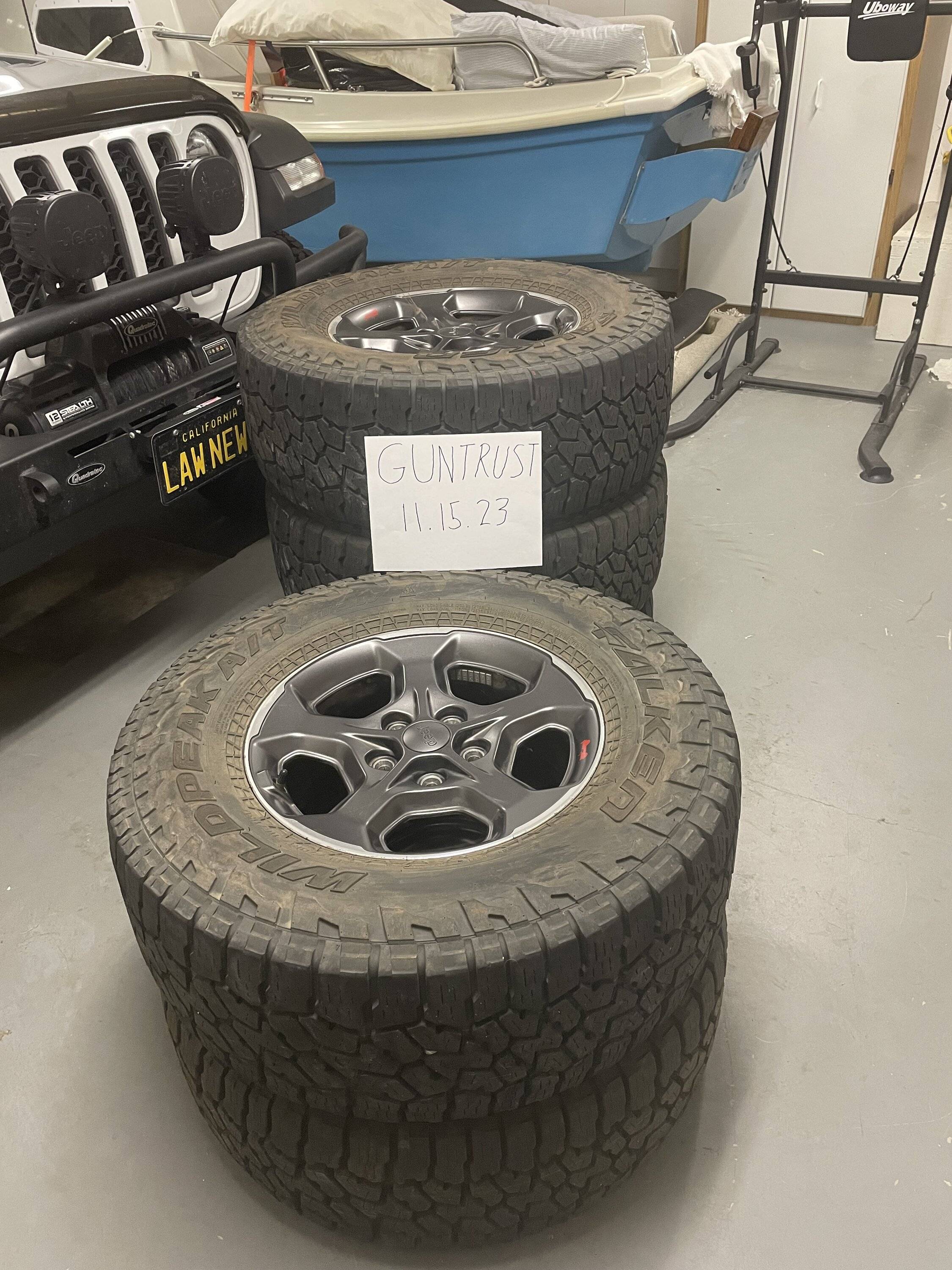 Jeep Gladiator Morro Bay Takeoffs: $500 OBO Priced to Sell - Set of 5 Stock JT Rubicon Falken Wildpeak A/T 33" Tires on Stock JT Rubicon Wheels including Spare IMG_6399